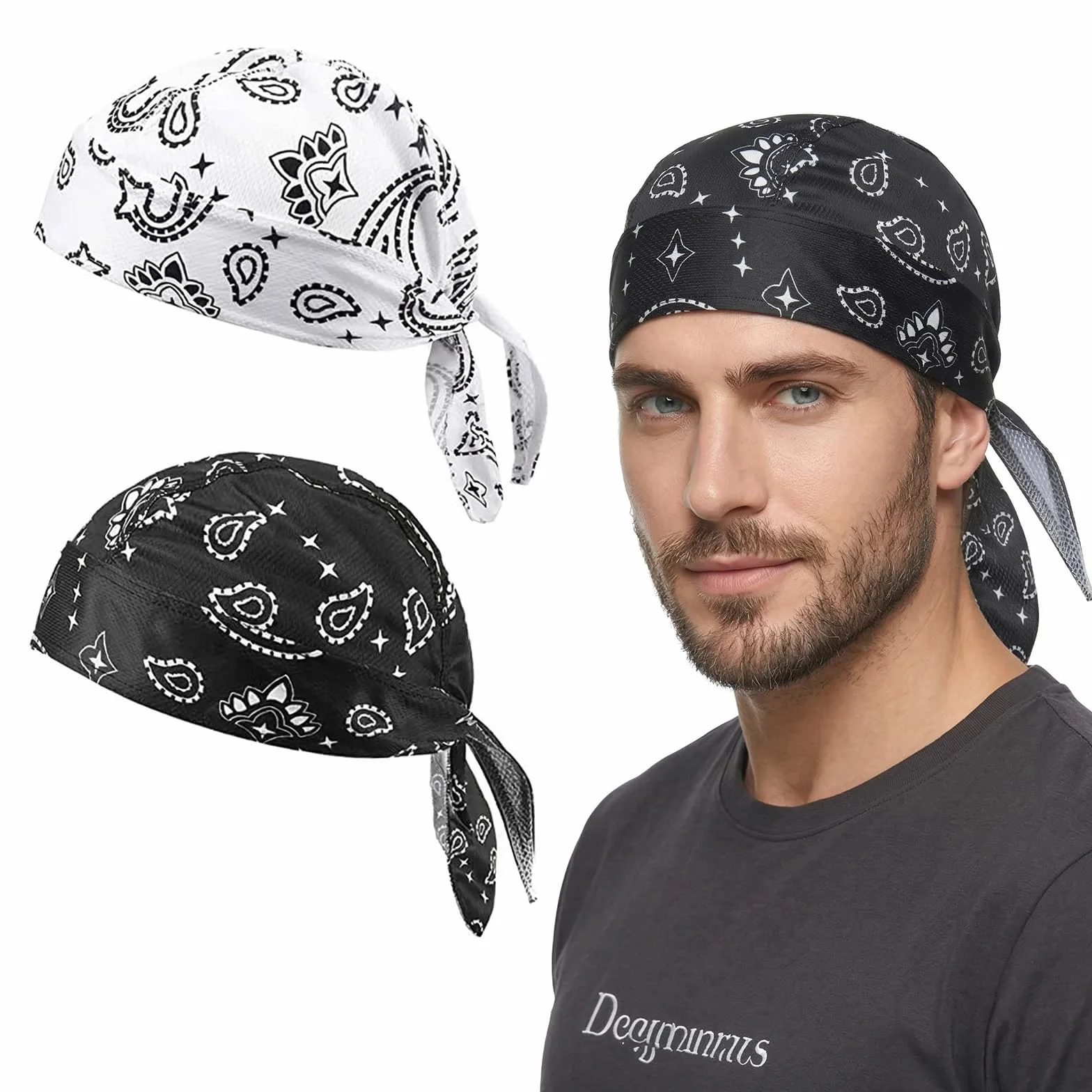2 Pezzi Bandana Cap Sport, Foulard pour Hommes & Femmes, Copricapo Anti-UV Estate, Durag Pirata Traspirante, Fascia Biker per Ciclismo Corsa & Esterno