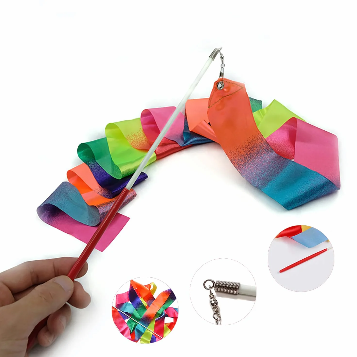 DaiUni Nastri da Ballo, Nastri per Danza Ritmica, con Bacchetta a Nastro, per Bambini, per Balli artistici, Ginnastica, spettacoli di Carnevale, 2 PCS.