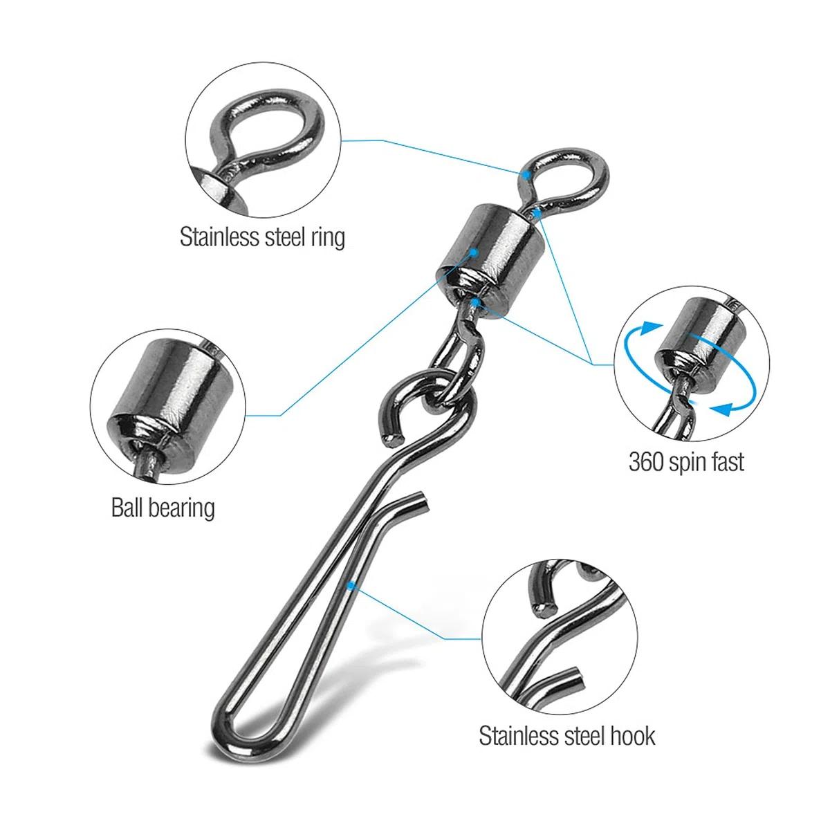 Realure 100 Pezzi Mulinelli da Pesca con Moschettone, da Appendere, per Pesca alla Trota, da Pesca, a Carabina Vertebrale, per Esche da Pesca, Vortice, Accessori da Pesca, 4# 6# 8# 10# 12#