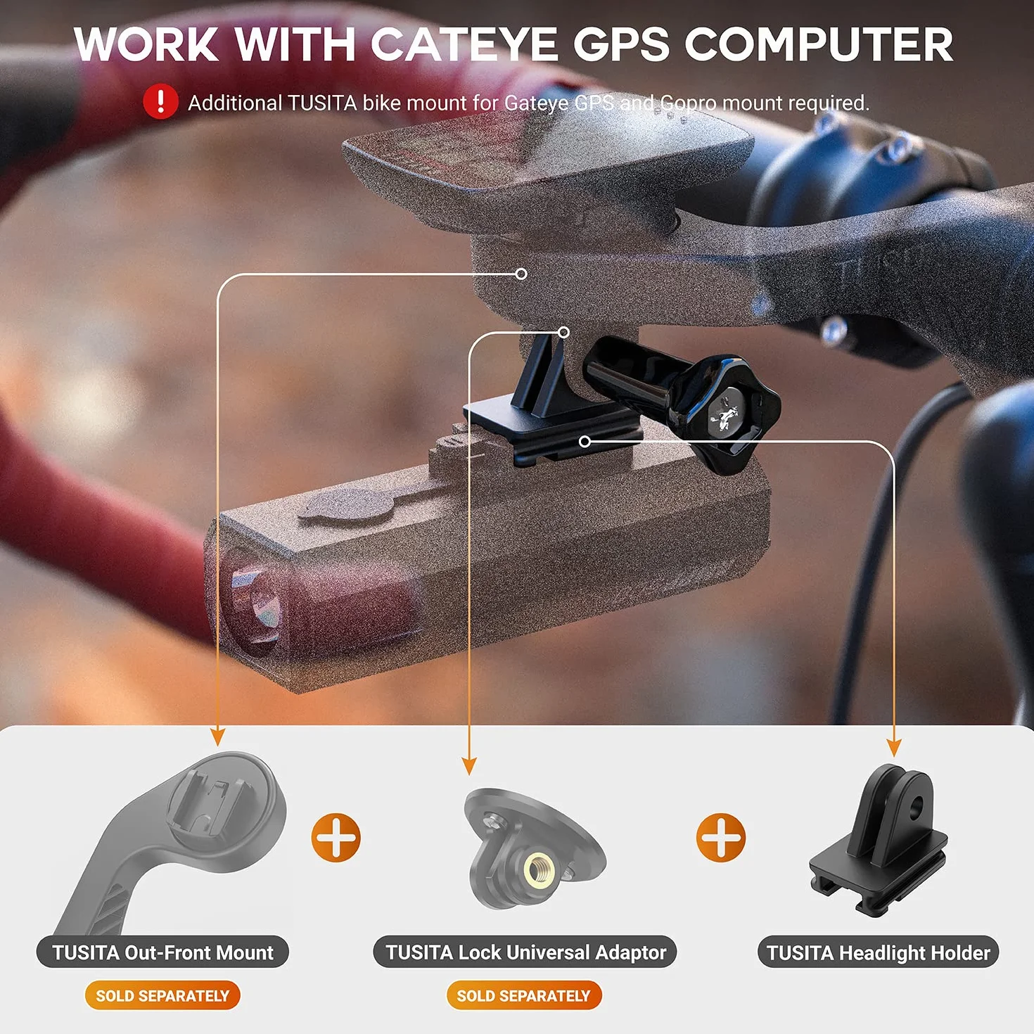 TUSITA Go'Pro Supporto Adattatore Kompatibel mit CatEye Luce da Bicicletta