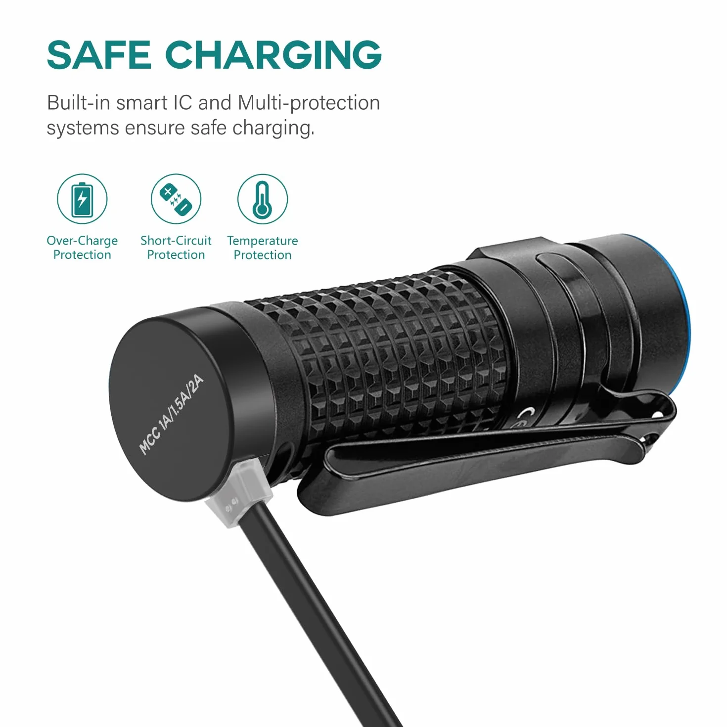 TUSITA MCC3 1A/1.5A/2A Caricatore Magnetic Compatibile con Olight Torcia Odin | Odin Mini | PL-Pro | Baton3 | Warrior Mini2 | Perun 2 | Seeker 3 pro | Warrior X3 3S | Baldr Pro R - 50CM