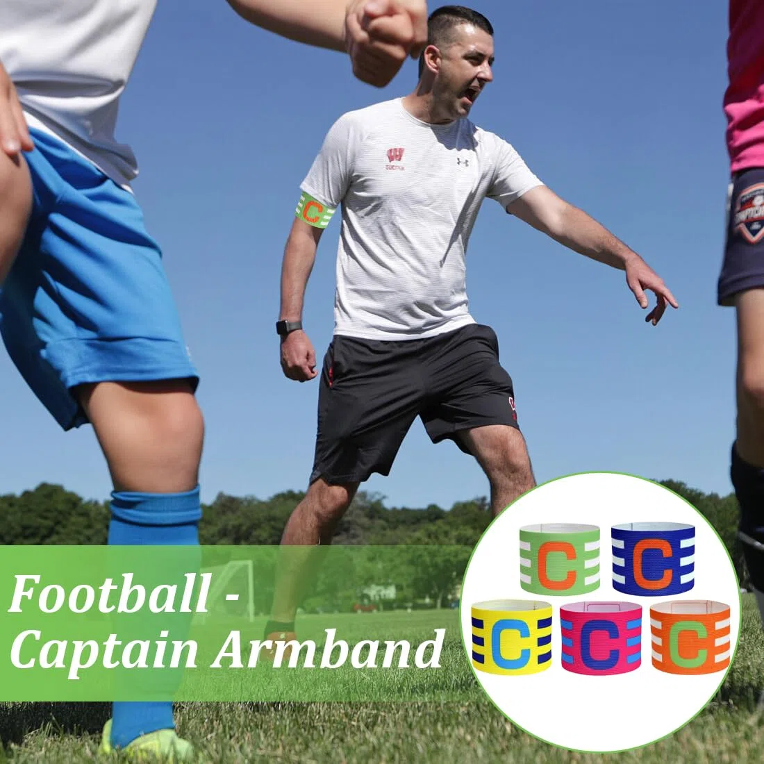 GXGM 5 Pezzi Fascia da Capitano Calcio, Unisex Multicolore Fasce da Capitano, Regolabile Elastico Bambino Fascia per Bambini, Adulti, Sport Calcio e Rugby Hockey
