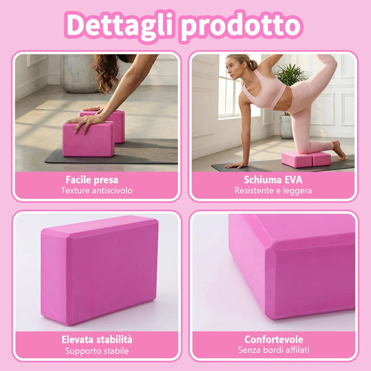 2 Pezzi Mattoncini Yoga – Schiuma Rigida Ad alta Densità Antiscivolo, Accessorio per Yoga, Pilates e Meditazione (Rosso)