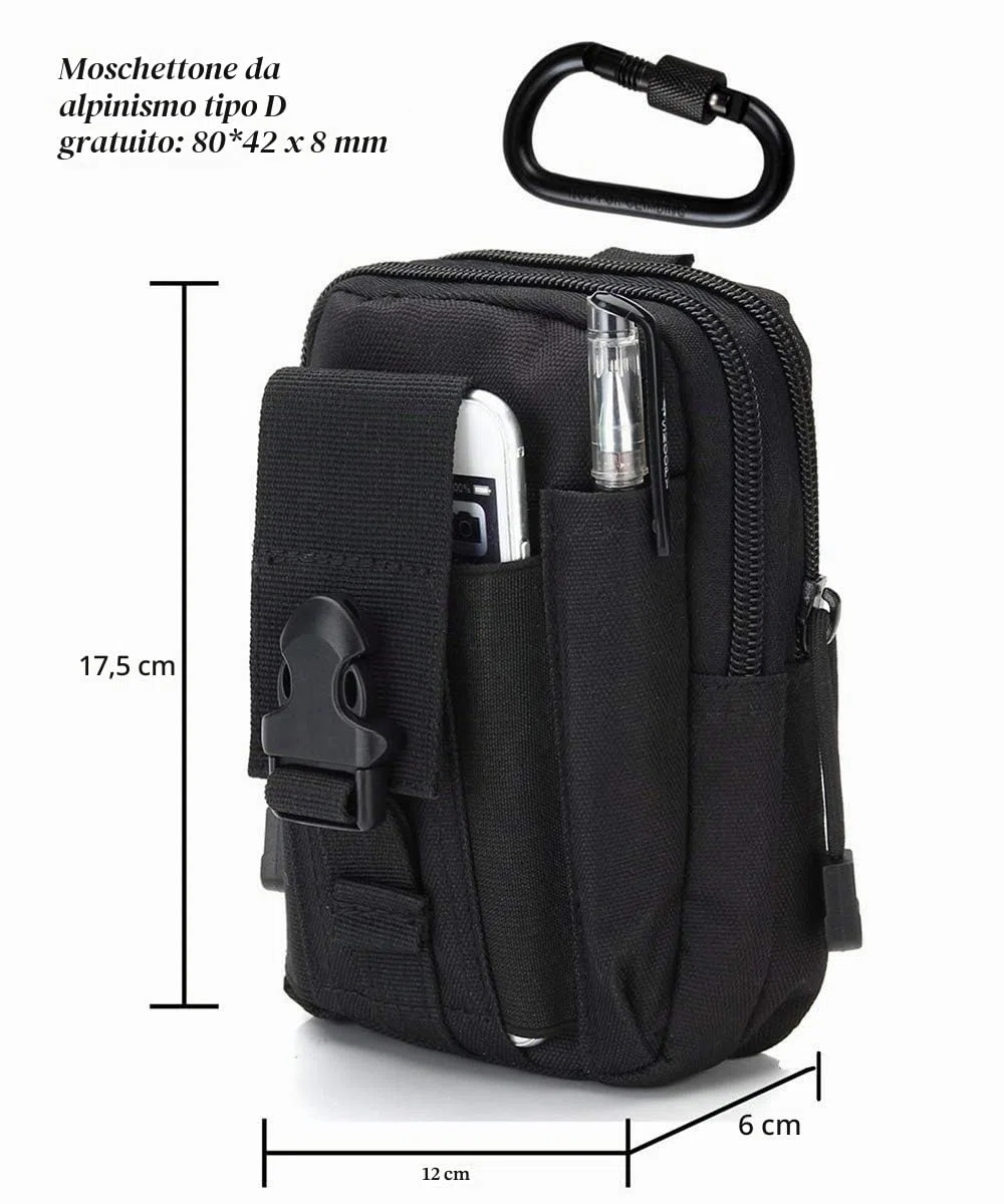 Pratico Versatile Borsello da Cintura Molle Marsupio Tattico Marsupi Sportivi Uomini Portafoglio Cellulare Telefonino Comodo Borsellino Portamonete Borsa con Un Moschettone di Sicurezza