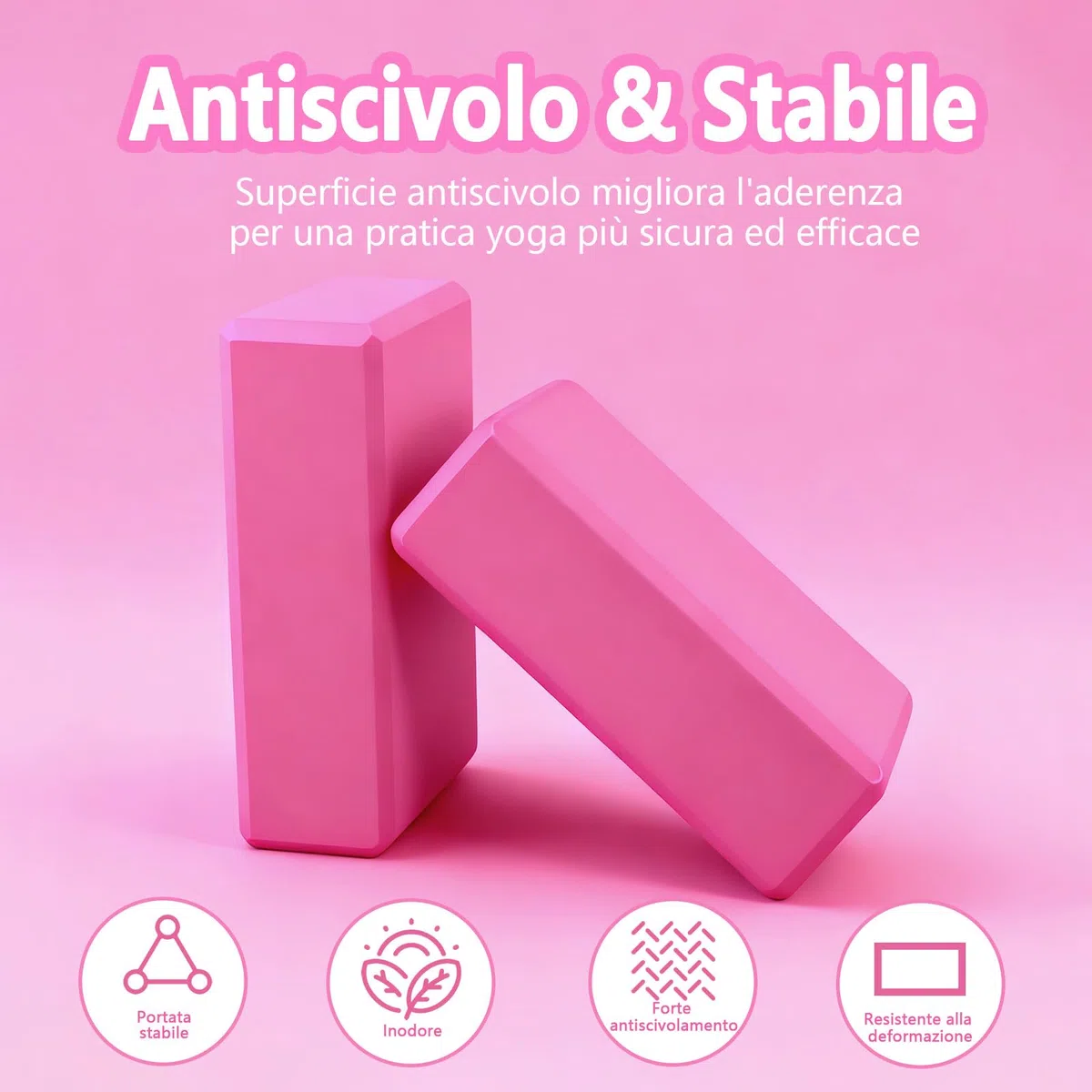 2 Pezzi Mattoncini Yoga – Schiuma Rigida Ad alta Densità Antiscivolo, Accessorio per Yoga, Pilates e Meditazione (Rosso)