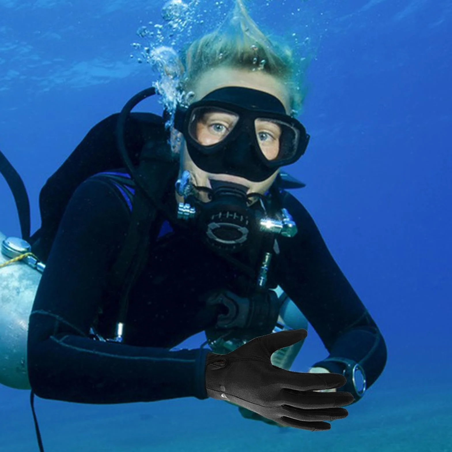 Guanti da Sub - Guanti da Sci d'Acqua - Guanti Impermeabili con Adesivo Regolabile, Particelle Antiscivolo in Silicone e Doppio Uso per Terra e Mare per Ciclismo, Immersioni, Pesca, Immersioni