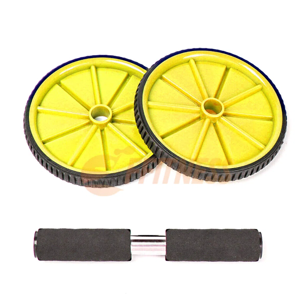 FFitness Two-Wheeled Power Wheel with Mat, Ruote con Manici per Addominali Unisex Adulto, Giallo, taglia unica