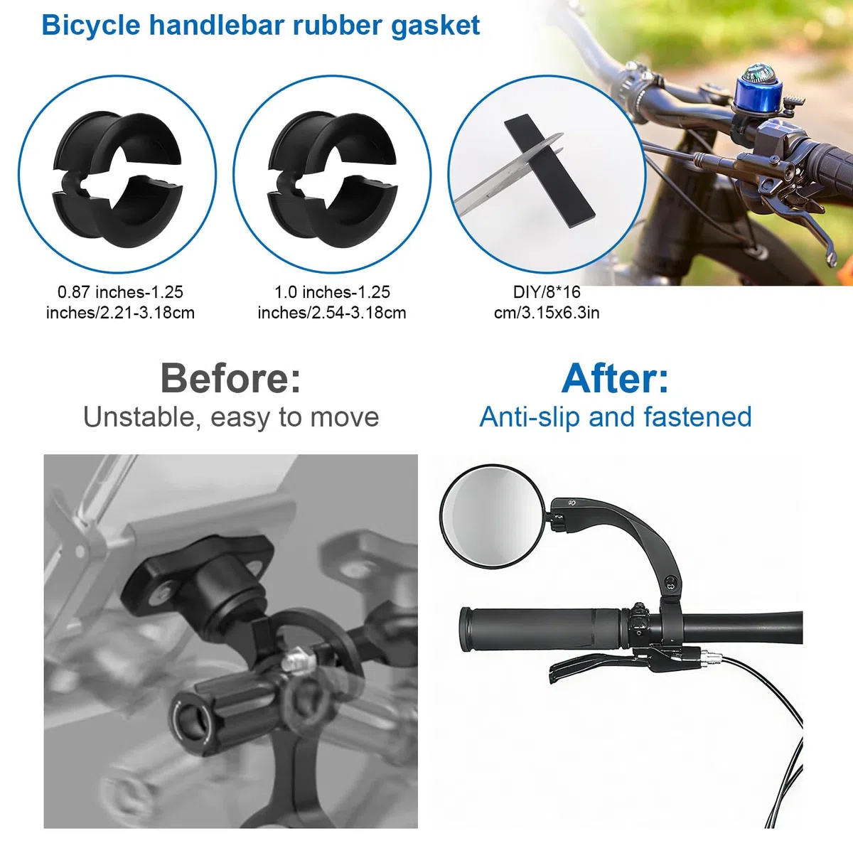 BOXOB 12pz Spessori Manubrio MTB, Rondelle in Gomma per Manubrio Bicicletta con 2 Cuscinetti Antivibrazioni Distanziali Antiscivolo Bicicletta per Bike e Bici da