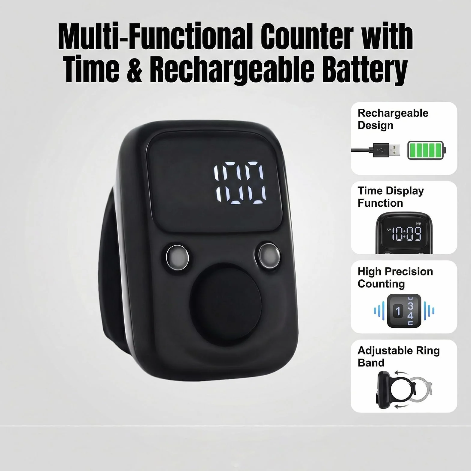 BAIFULAI 2 pezzi Smart Contatore clicker: contatore manuale digitale con indicatore di tempo e ripristinabile, contatore di serie portatile per sport e inventario domestico, marketing, golf (nero +