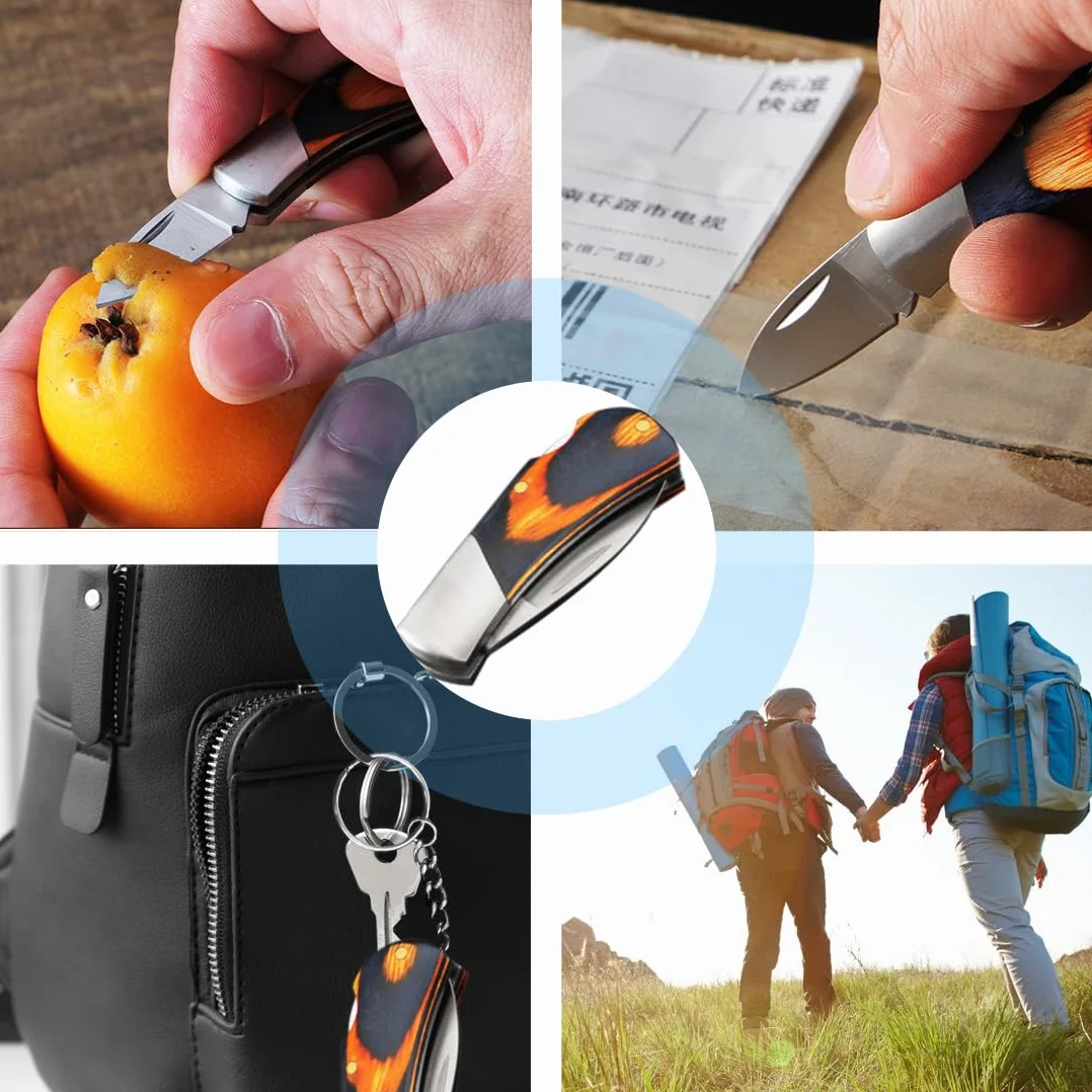CPJJ Coltello Pieghevole con Lama in Acciaio Inox e Manico in Legno,Coltello da Caccia Pieghevole,Coltello da Sopravvivenza,Coltello da Sopravvivenza all'aperto,Regalo per Uomini