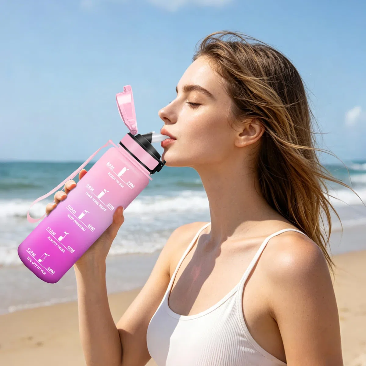 Motswedi Borraccia 1 litro, Bottiglia d'acqua Sportiva, Comprende 6 Paglie e 1 Spazzola di Spugna, Borraccia Palestra, Bottiglia Acqua 1l, per Palestra, Viaggi, Ciclismo, Rosa chiaro & Rosso rosa