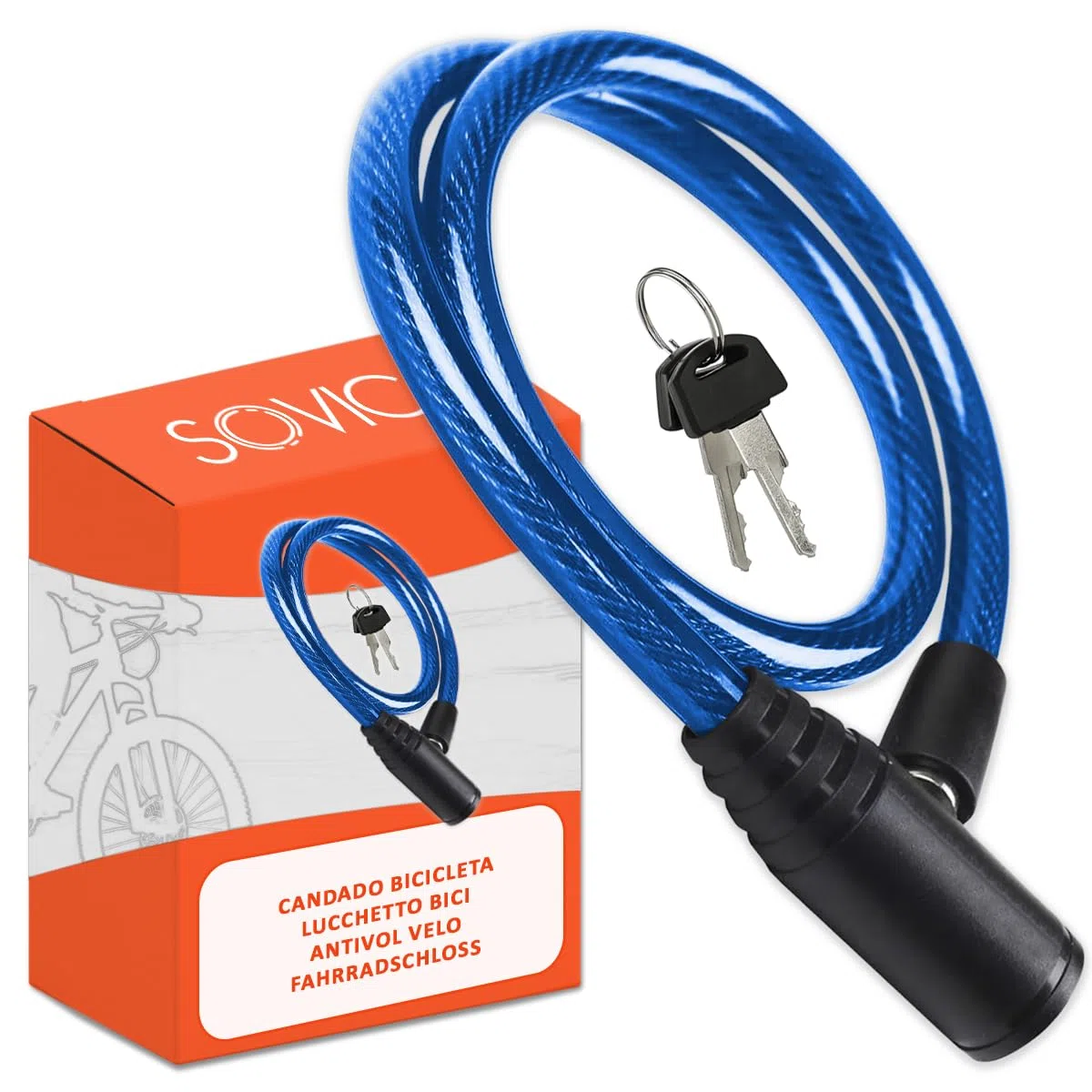Lucchetto bici cavo in acciaio resistente 60 cm chiusura avanzata con chiave sicuro robusto pratico facile da riporre antifurto bici blu