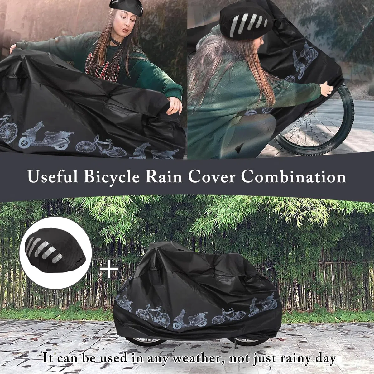 2 Pezzi Copertura per Bicicletta Set, Custodie per Bici con Copertura per Casco, Custodie per Bicicletta Impermeabile, Anti Polvere Pioggia, Anti neve, Protezione UV, Antipolveri, Anti-guano(Nero)