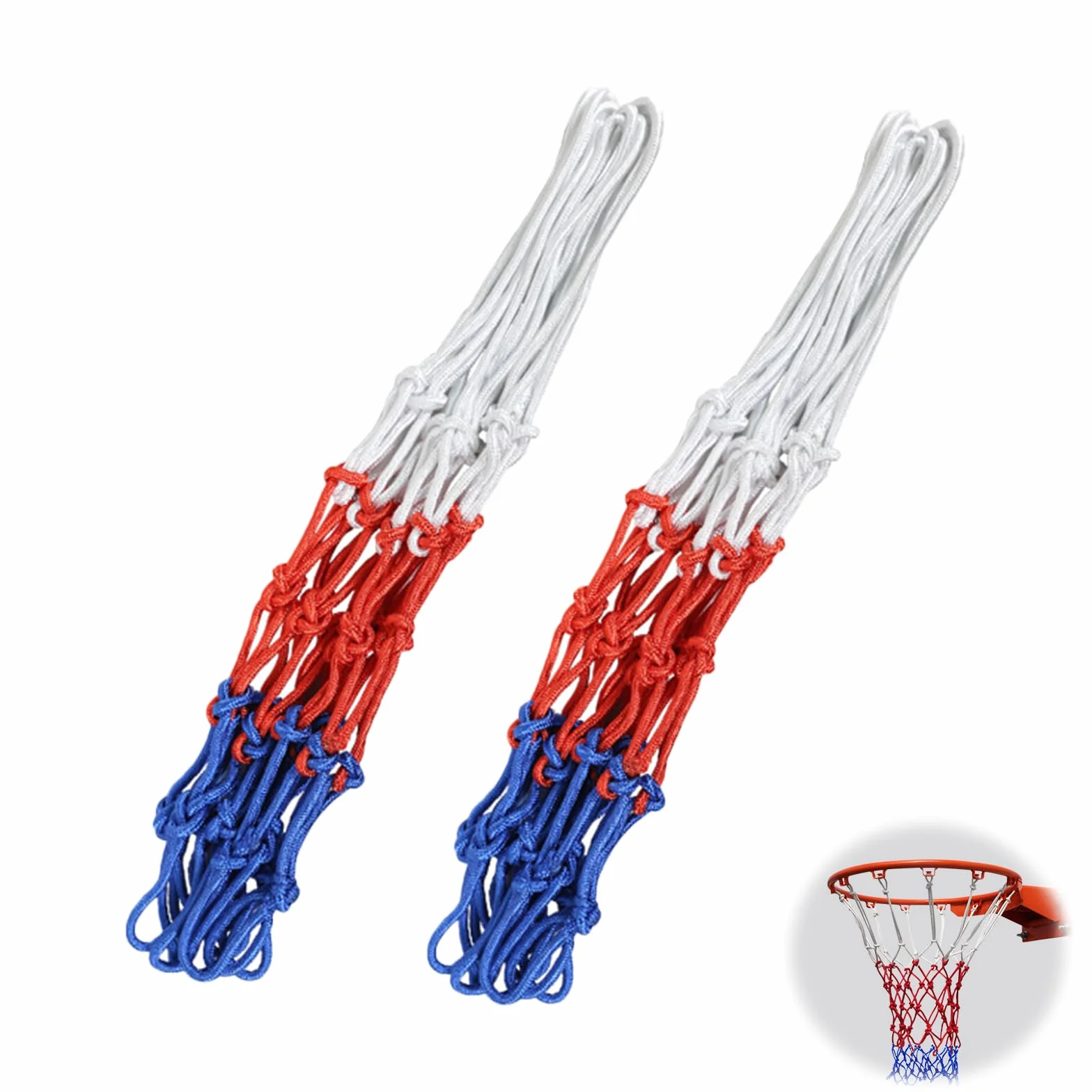 2 Pezzi Rete da Basket, rete canestro basket esterno rimovibile reti da basket di ricambio in Poliestere tricolore dimensioni standard Rete per sport all'aperto e chiuso