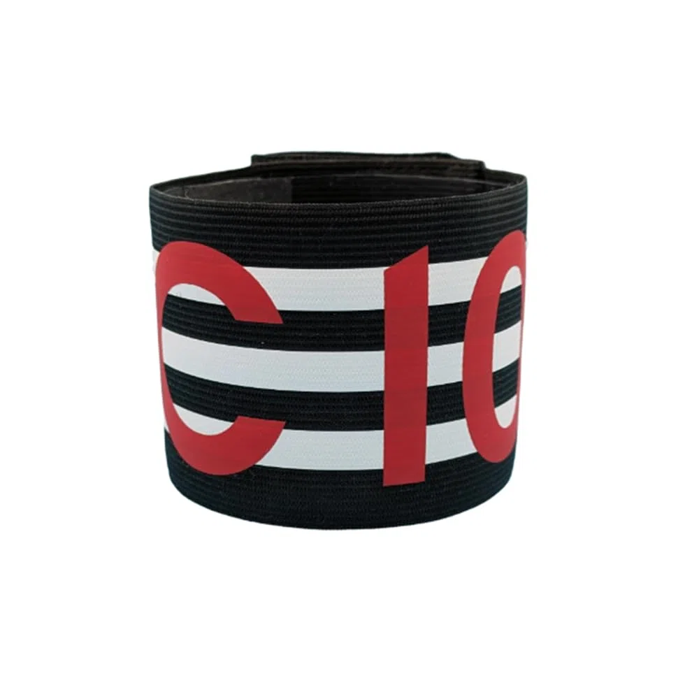 Fascia da Capitano Calcio adulto Professionale Fascia Capitano Calcio Rigata Con Numero 10 Elastica Regolabile con strappo e laccetto per il braccio per Adulti Sport Calcio Made in Italy