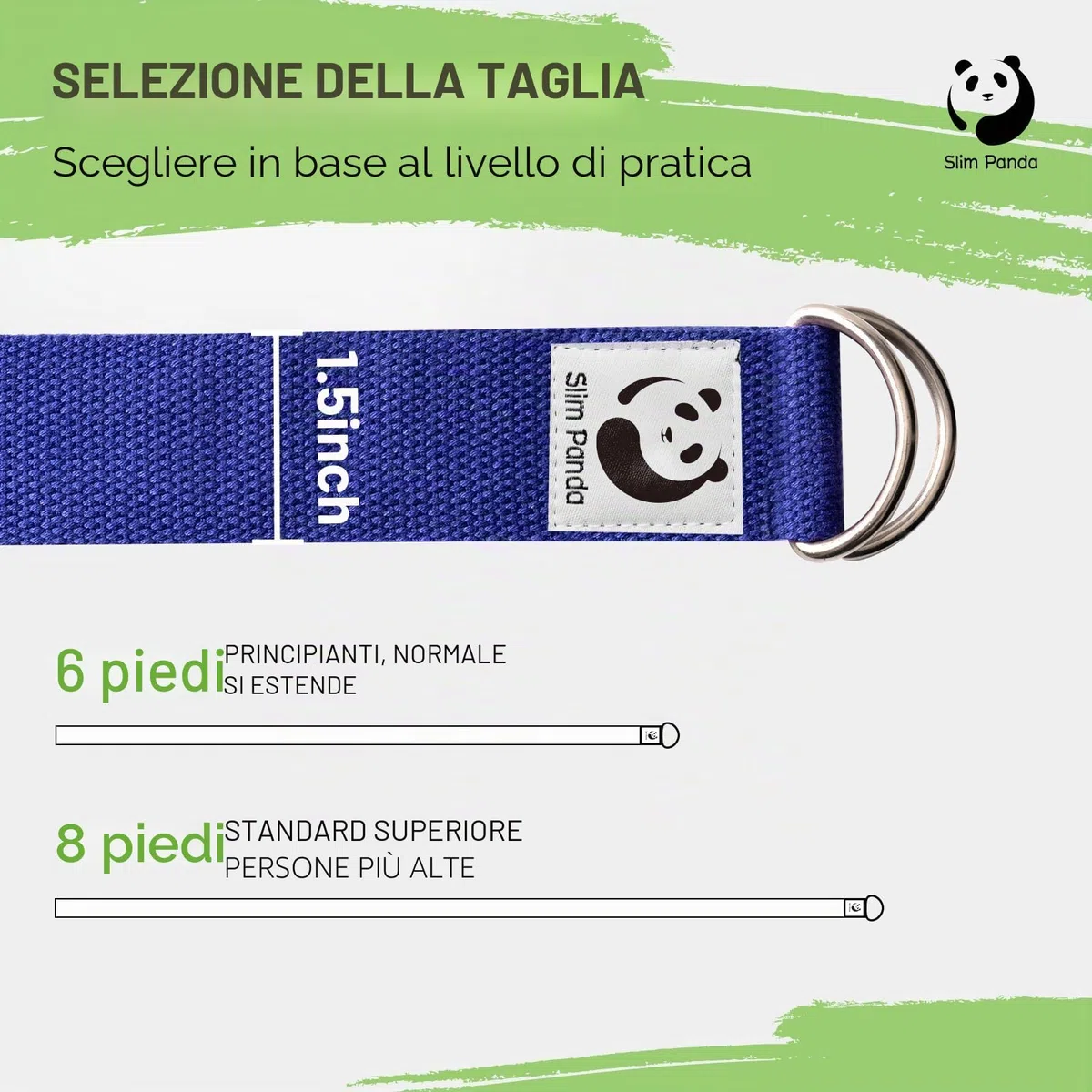 Slim Panda Cinghia Yoga In Cotone, Stretching Cintura Yoga Yoga Attrezzi per Fitness, Fascia Elastica Esercizi con Fibbia Scorrevole in Metallo per Principianti e Avanzati, Diversi Colori (180/250cm)