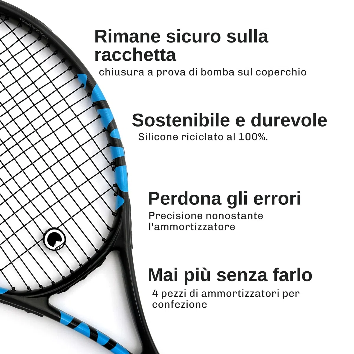 Otaro antivibrazione Tennis per Racchette da Tennis – 4 Pezzi – 100% Riciclato – Ammortizzatore di Vibrazione Come Accessorio da Tennis
