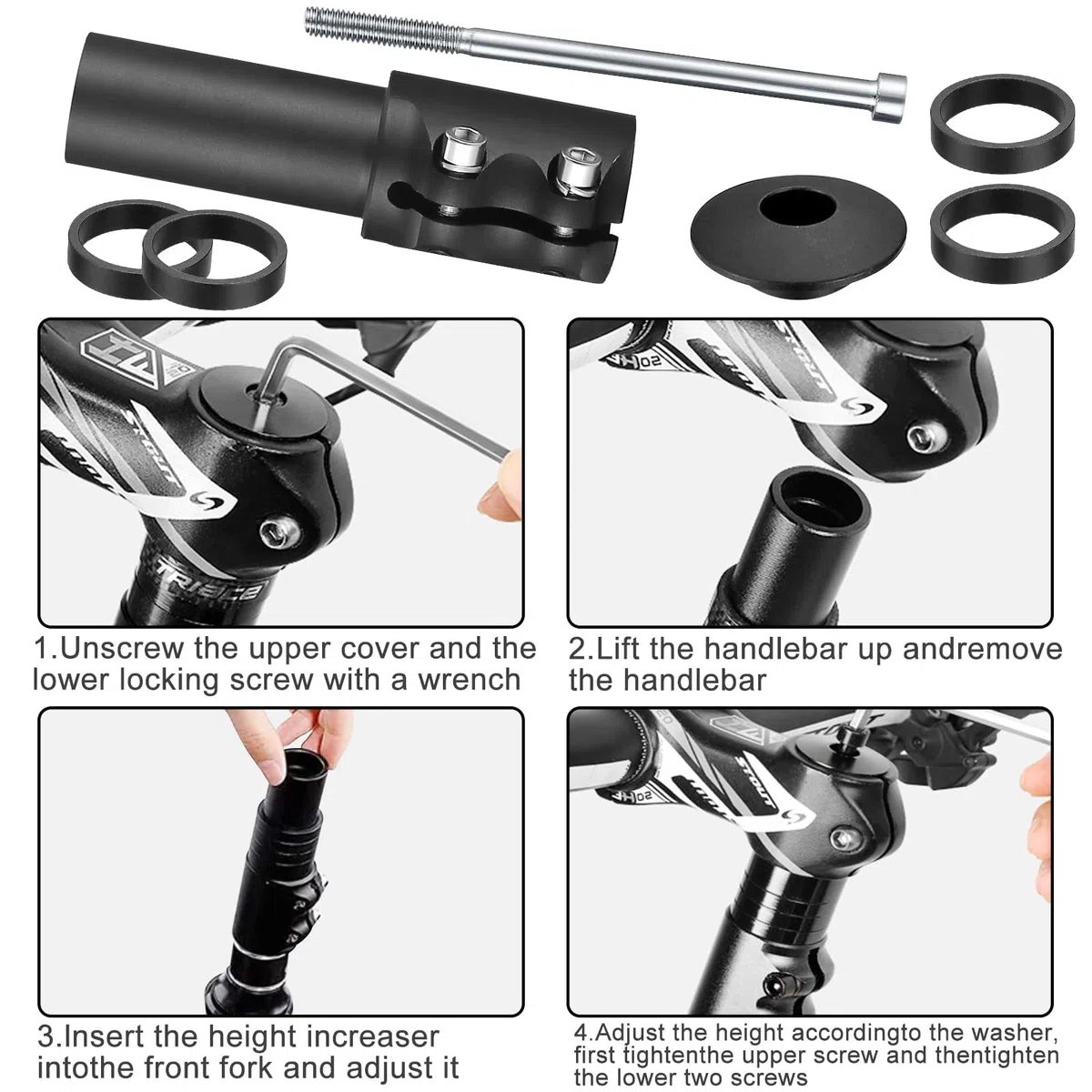 Rialzo Attacco Manubrio MTB, Estensore Forcella Regolabile, Prolunga Attacco Manubrio in Lega di Alluminio, Prolunga Asta Forcella Bicicletta, Riser per Bici da Strada BMX, Nero, 28,6 mm