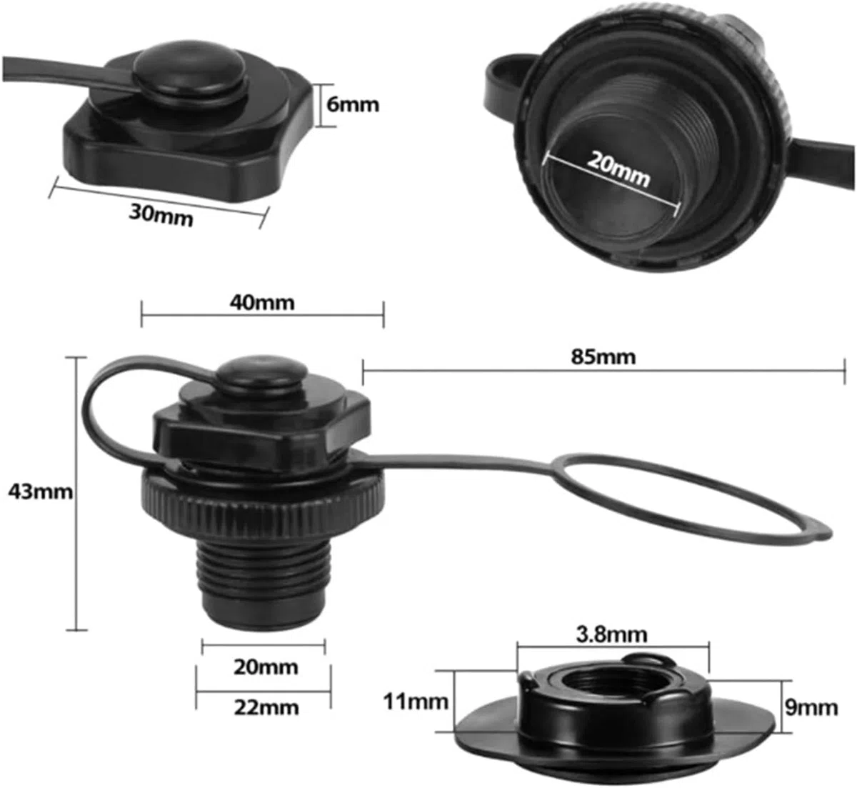 2 tappi di ricambio per valvole dell'aria gonfiabili per barca, 0ne-way, tappi di ricambio per gommoni, gommoni, gommoni, kayak, piscine, barche (22 mm)