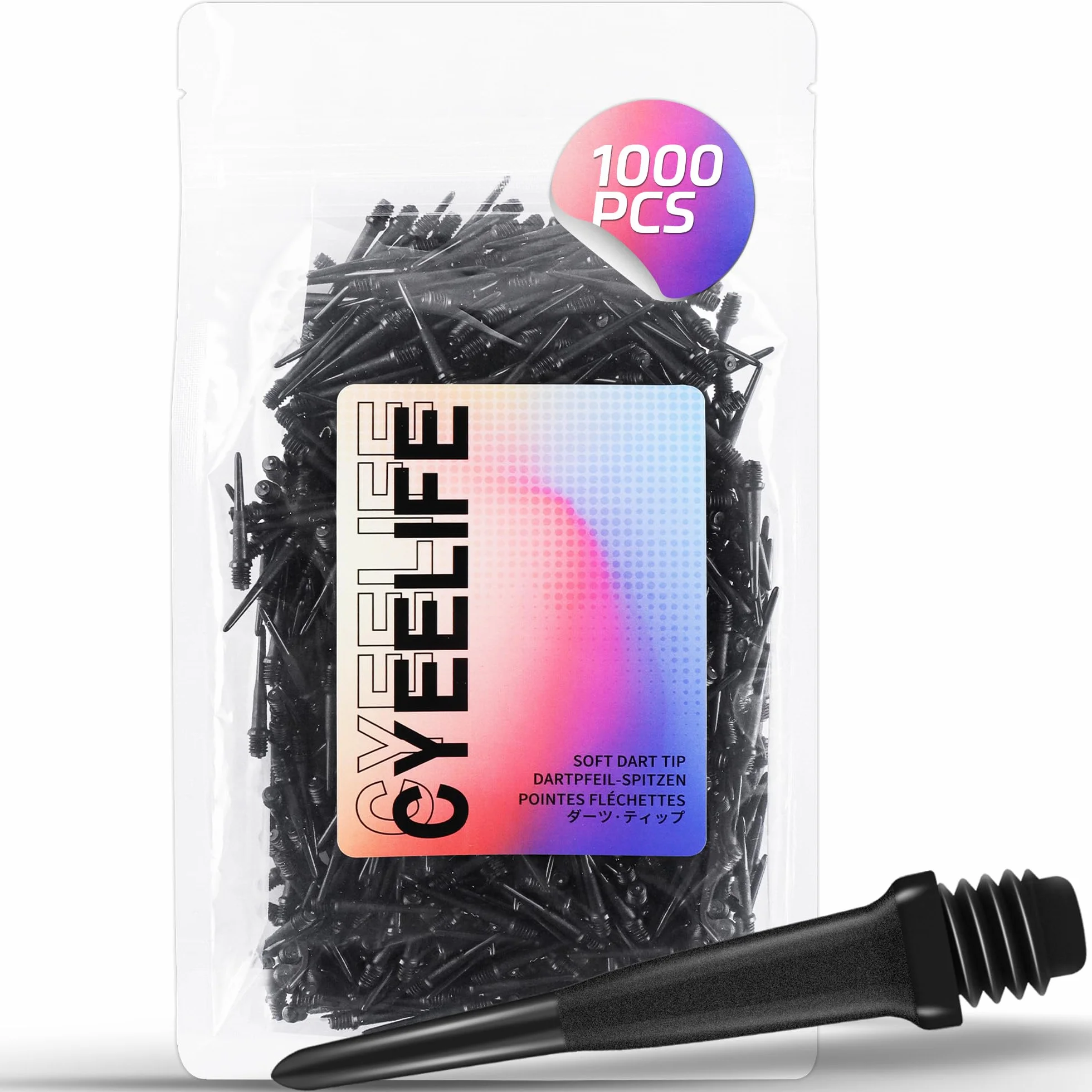 CyeeLife Punte per freccette in plastica, 1000 pezzi, con filettatura 2BA, punte di ricambio, particolarmente stabili e durevoli, colore nero