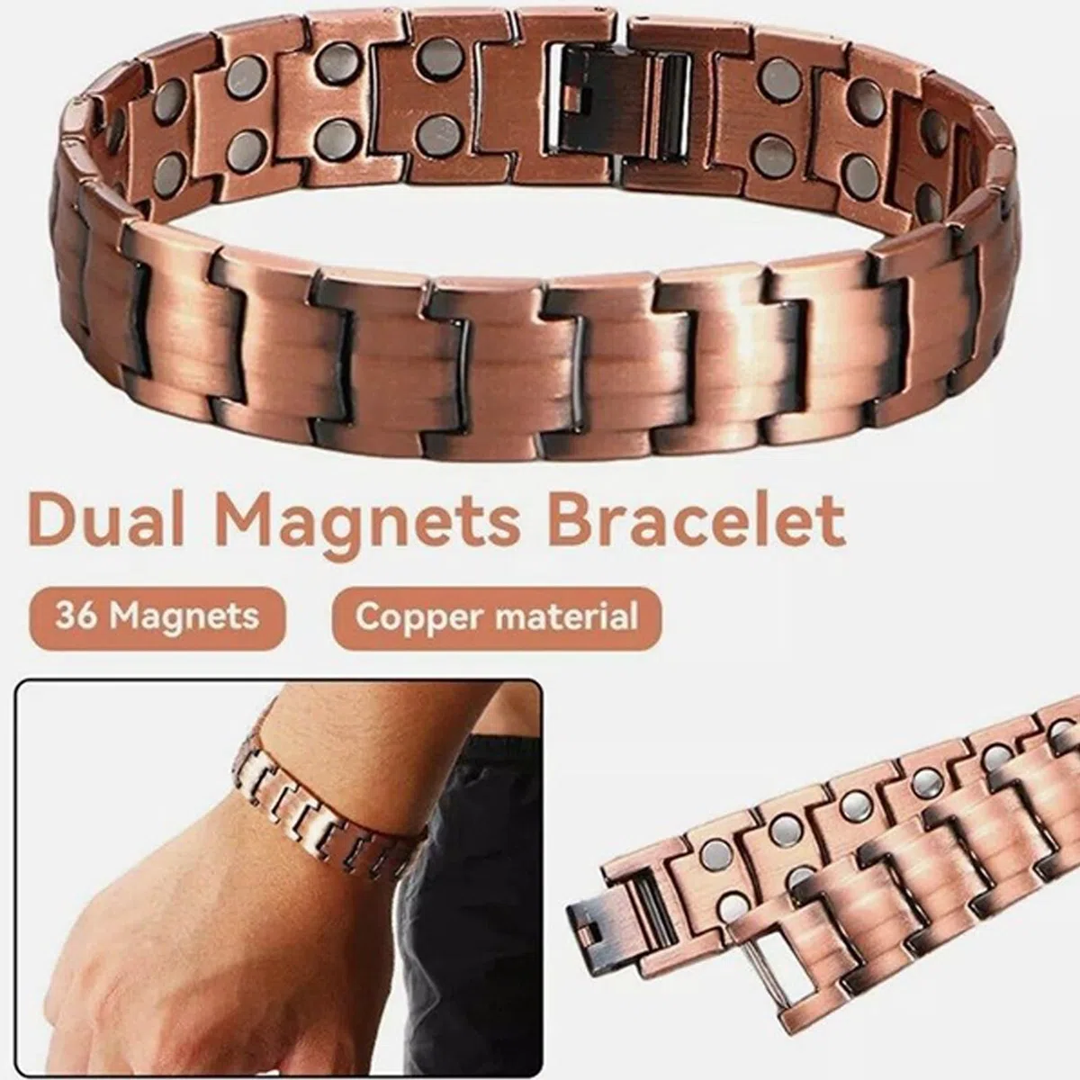 Bracciale In Rame Per Uomo | Gioielli Di Braccialetti Magnetici In Rame Puro | Cinturino Regolabile Per Ufficio Palestra Viaggio Golf Tennis Esterno Compleanno