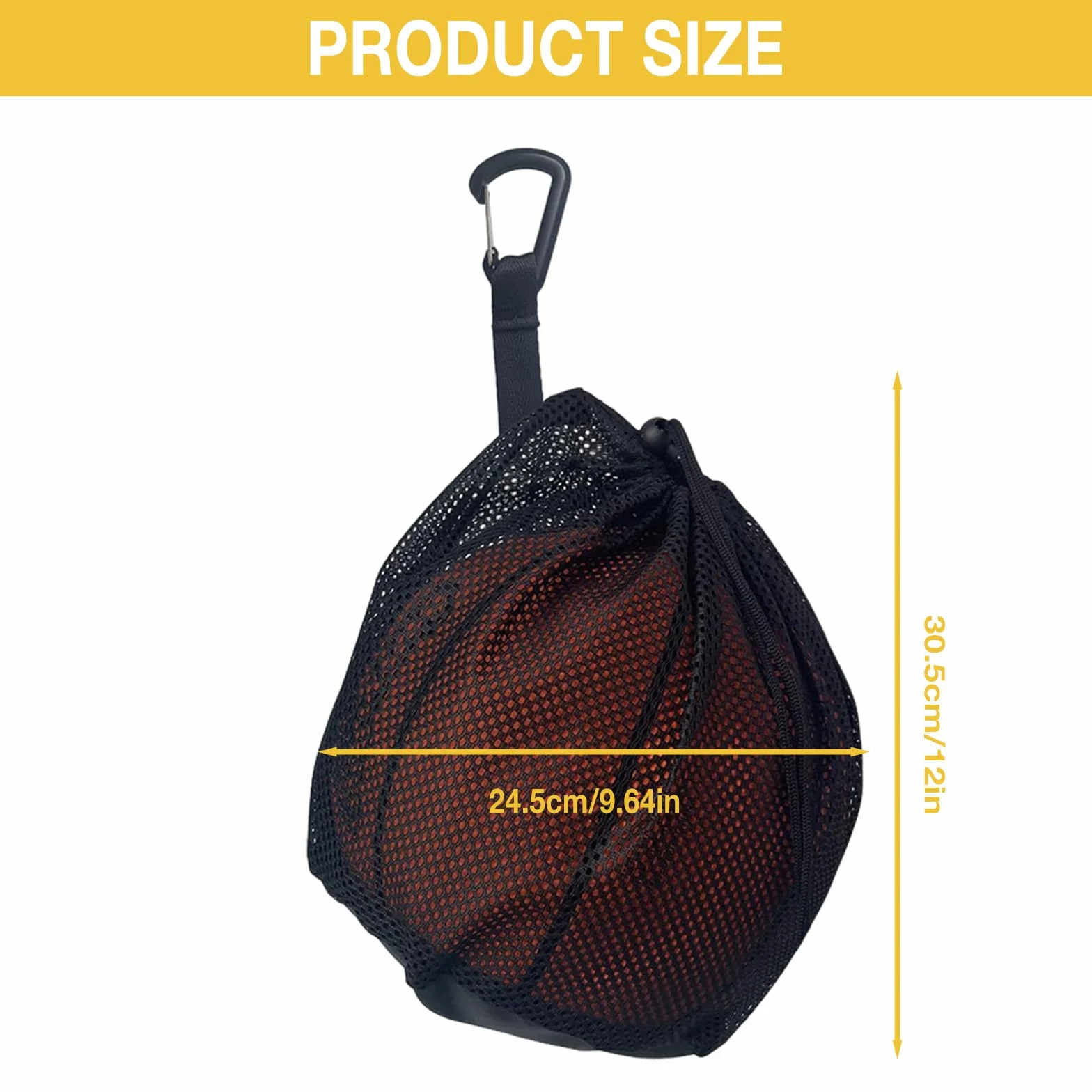 Zaino Rete Porta Palloni, 1 Sacca con Tasca a Zip, Materiale Mesh Traspirante, con Moschettone e Cordino Regolabile per Pallacanestro, Calcio, Pallavolo e Rugby
