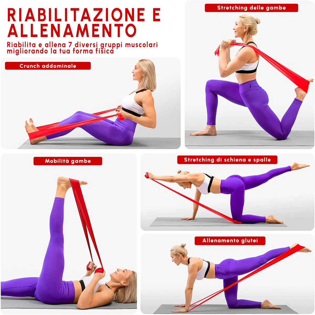 Bande Elastiche per Ginnastica Posturale e Riabilitazione Spalla e Caviglia, Fascia Terapeutica per Fisioterapia e Fitness, Thera band per Allenamento di Fitness, Pilates e Yoga