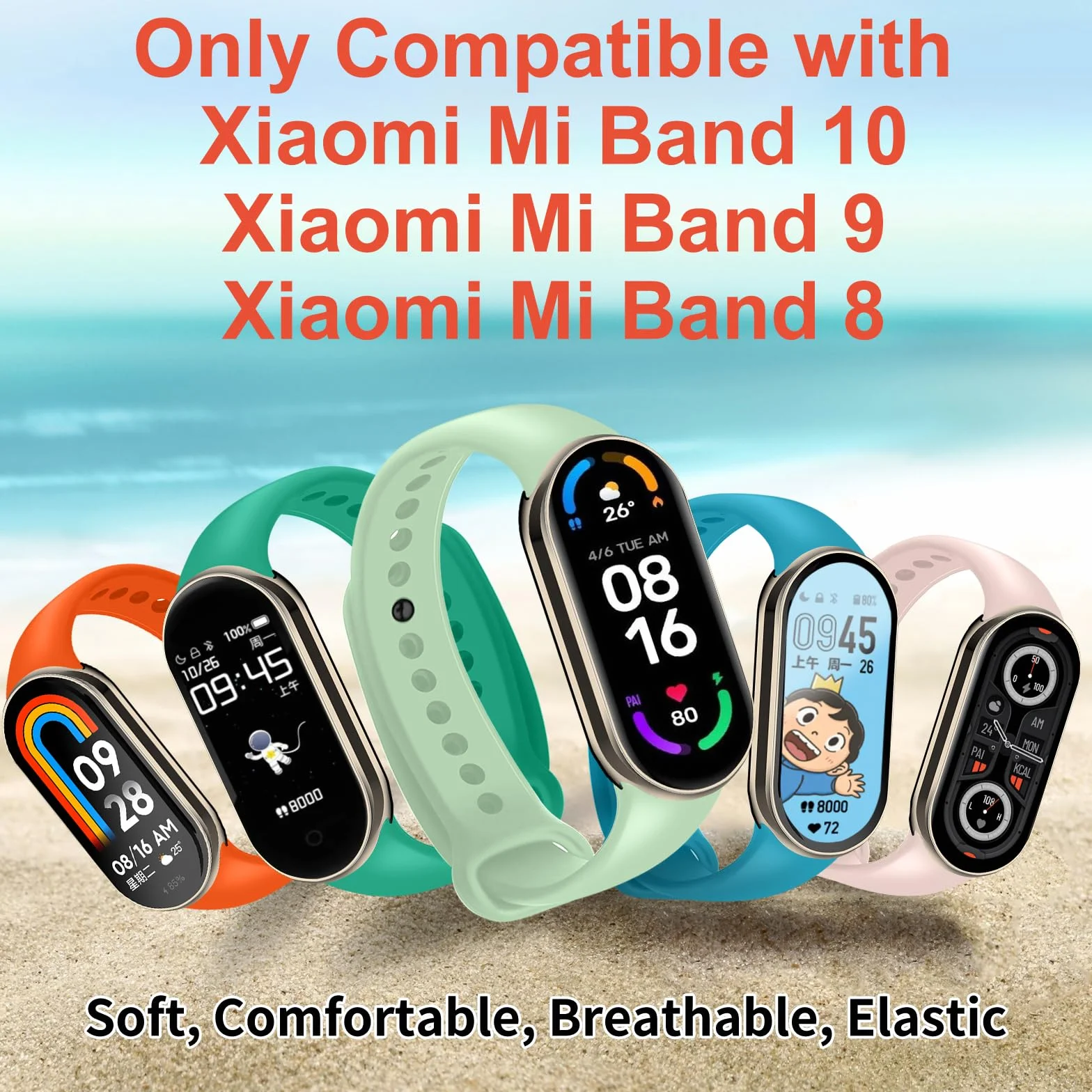 BANGTING Cinturino per Xiaomi Mi Band 10/9/8, Bracciale Sportivo in TPU con Connettore Metallico, 3-12 Pezzi