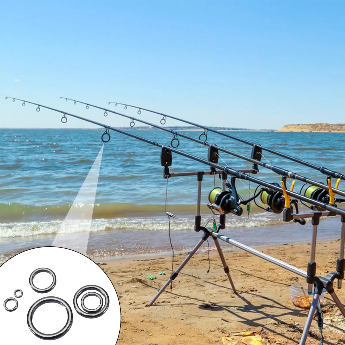 50 Pezzi Anelli in Ceramica per Canna da Pesca 10 Misure 3,8mm-29,8mm Kit Riparazione Canna da Pesca Guide in Ceramica Anello per Sostituzione Canna da Pesca Occhio（Nero）