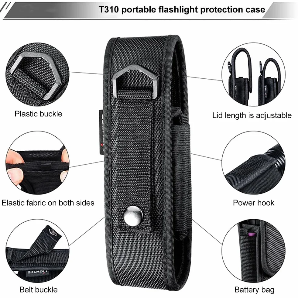 Fondina per torcia tascabile, custodia per torcia per escursioni, supporto per torcia in nylon, fodera tattica per torcia tascabile, protezione per torcia tascabile da 14 cm a 17 cm (Nero)