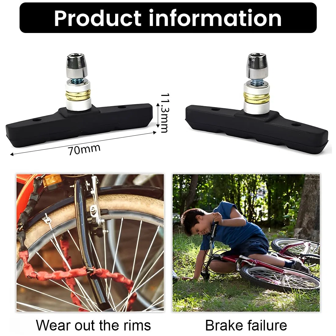 4 Paio Freni Bici, Pastiglie Freni mtb, Bike Pattini Freno 70mm V-Brake Gomma con Strumento di Installazione Nessun Rumore Durevole per Mountain Bike