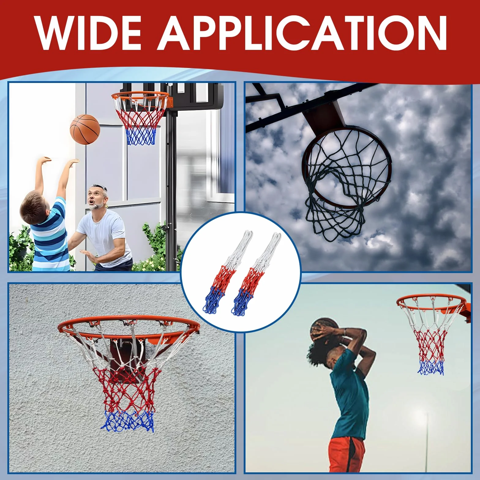 2 Pezzi Rete da Basket, rete canestro basket esterno rimovibile reti da basket di ricambio in Poliestere tricolore dimensioni standard Rete per sport all'aperto e chiuso
