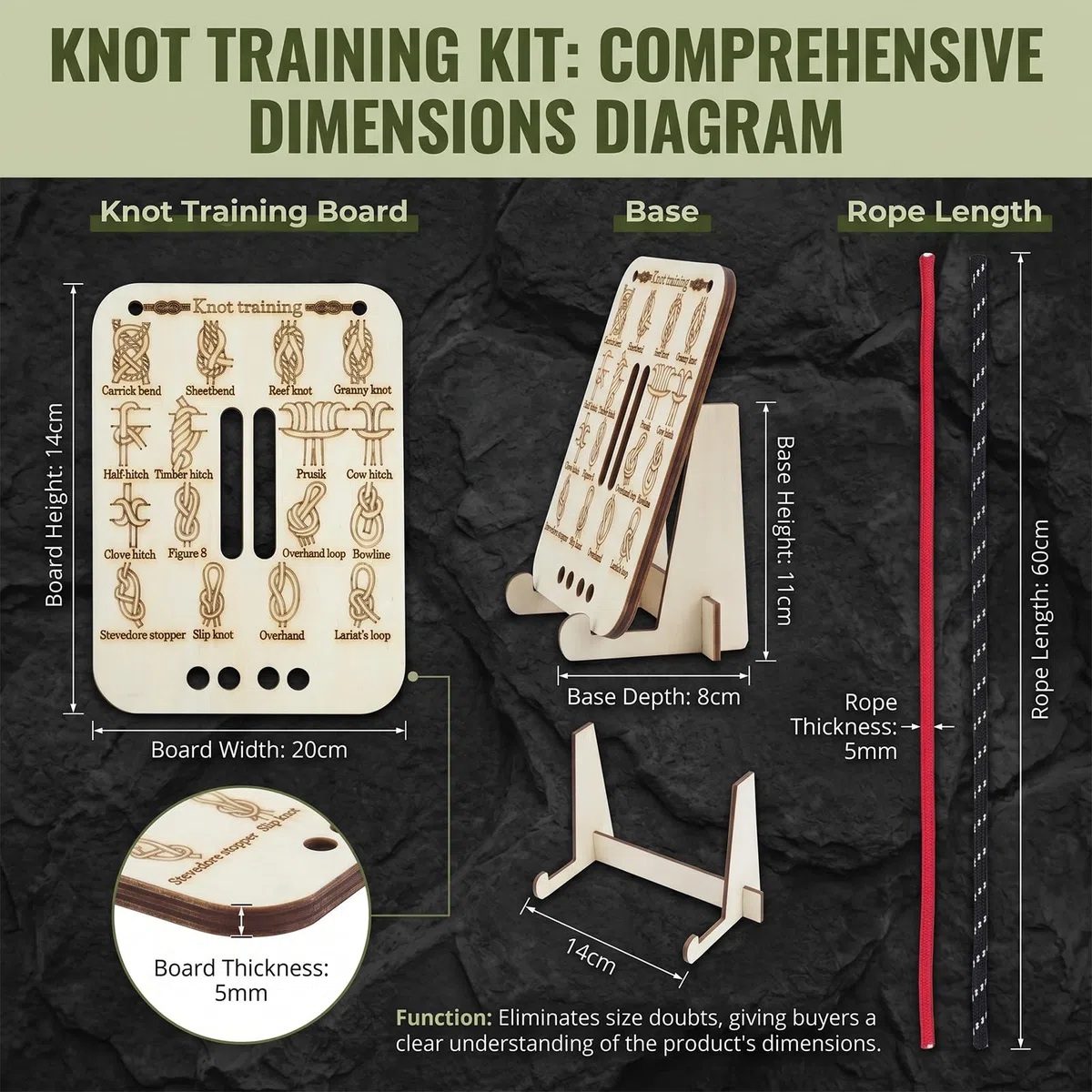 Kit Tavola Pratica per Nodi con Base in Legno, Strumento di Formazione per Nodi di Sopravvivenza e Campeggio, Attrezzatura Educativa Outdoor per Scout