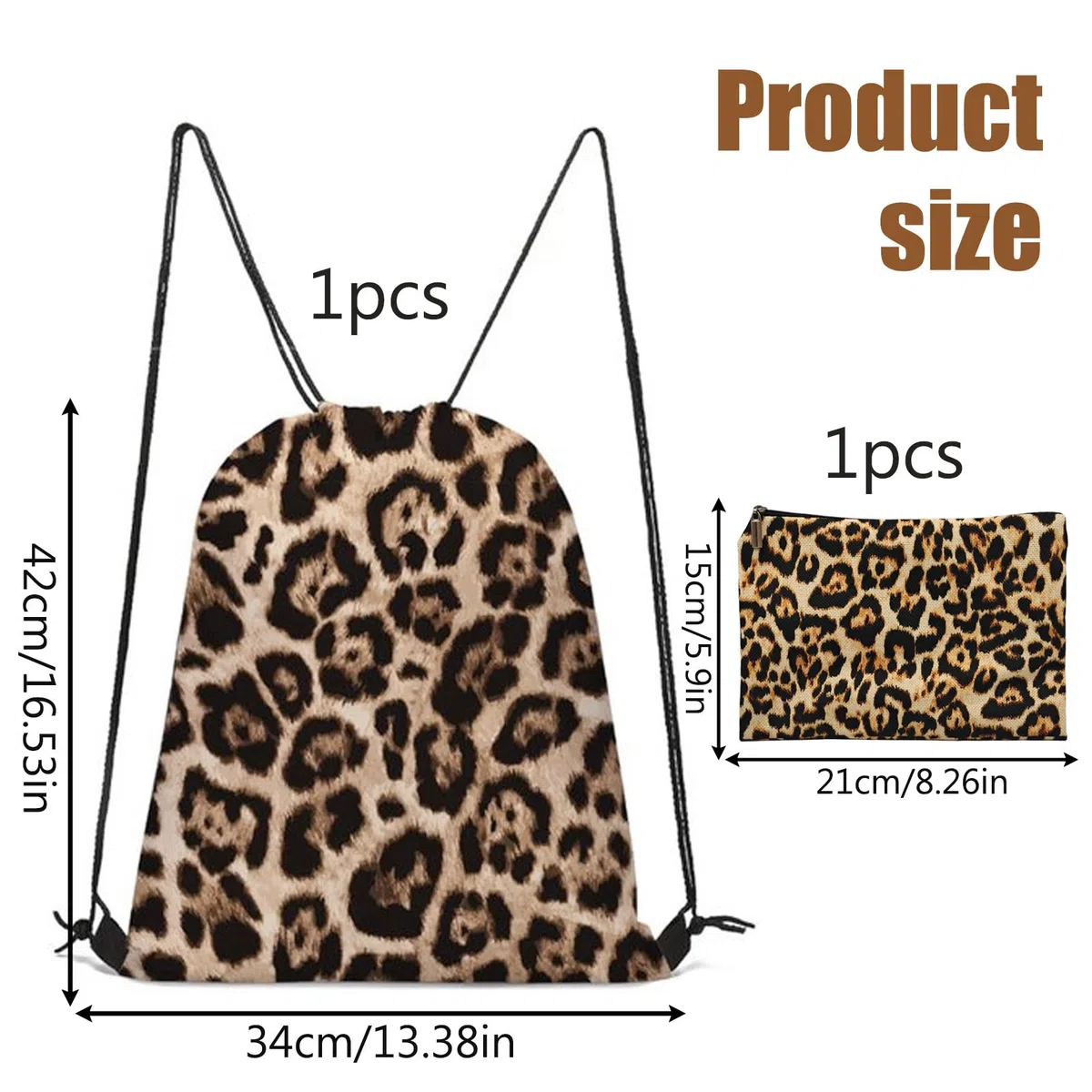 Set di Sacca Sportiva a Coulisse con Stampa Leopardata, Leggera Zaino Palestra e Leopardata Pochette, Borsa Palestra con Coulisse in Tessuto Oxford per Lo Sport, Scuola,Viaggi, Spiaggia