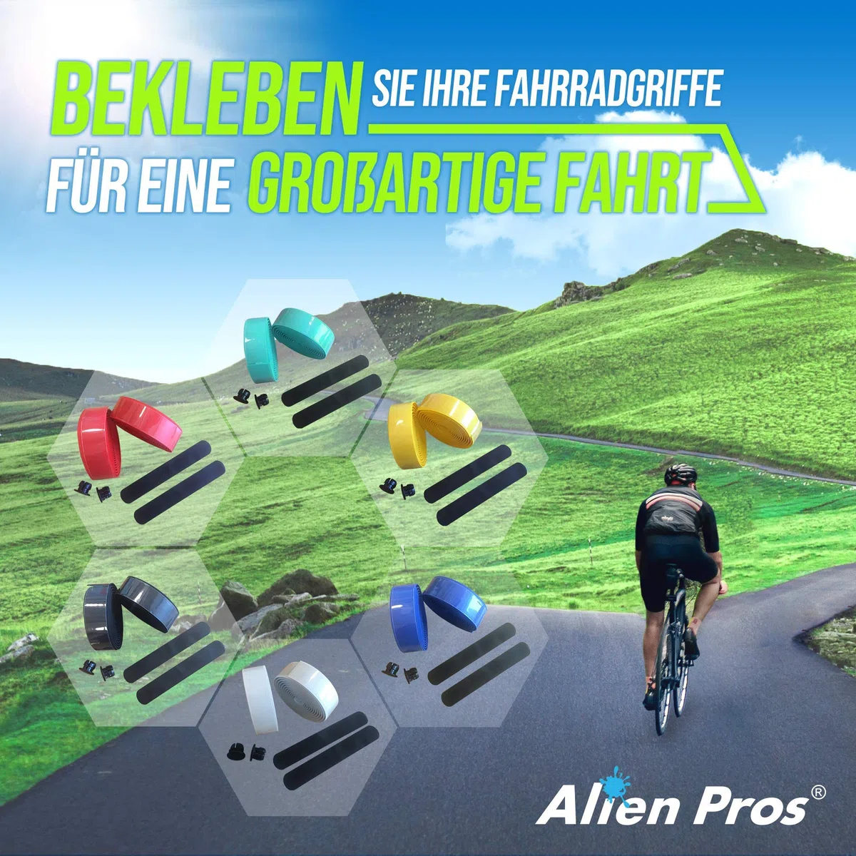 Alien Pros Nastro Manubrio Bici Eva (Set di 2) Nero Rosso Bianco Blu Rosa Verde - Avvolgi la Tua Bici per Una Fantastica e Confortevole Corsa