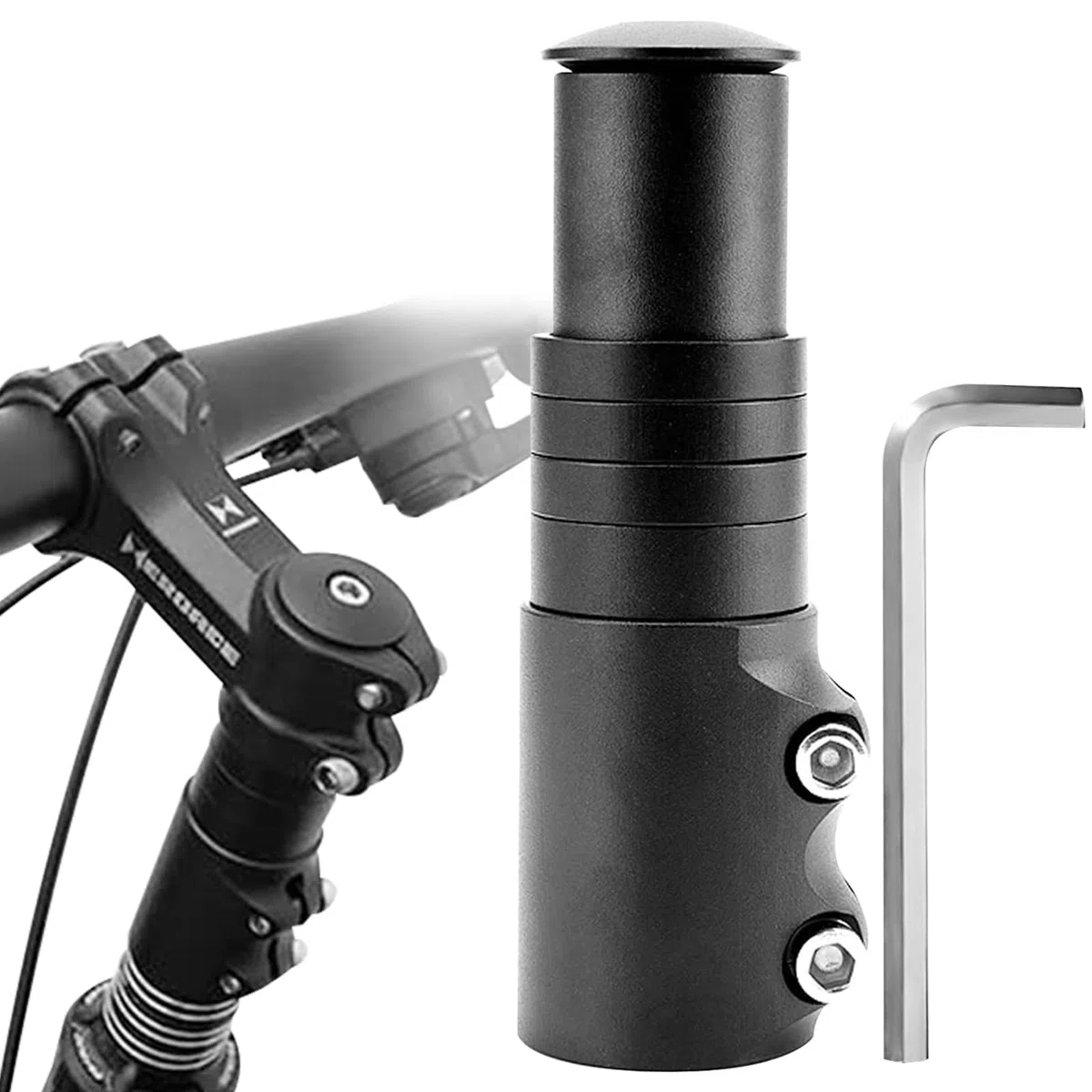Rialzo Attacco Manubrio MTB, Estensore Forcella Regolabile, Prolunga Attacco Manubrio in Lega di Alluminio, Prolunga Asta Forcella Bicicletta, Riser per Bici da Strada BMX, Nero, 28,6 mm