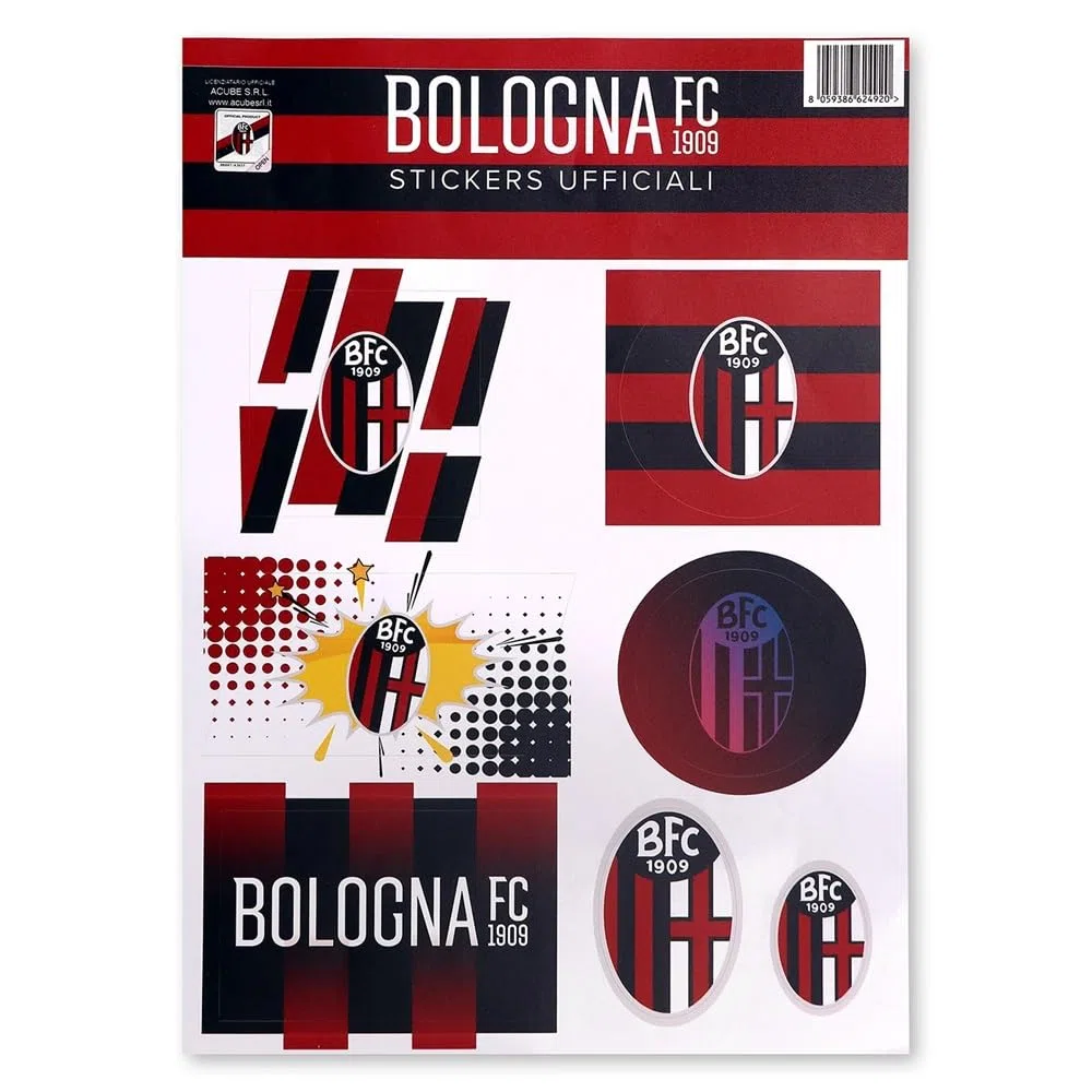 Bologna FC Adesivi Ufficiali, Set di 7 Stickers, Logo e Grafiche Miste, Rosso e Nero
