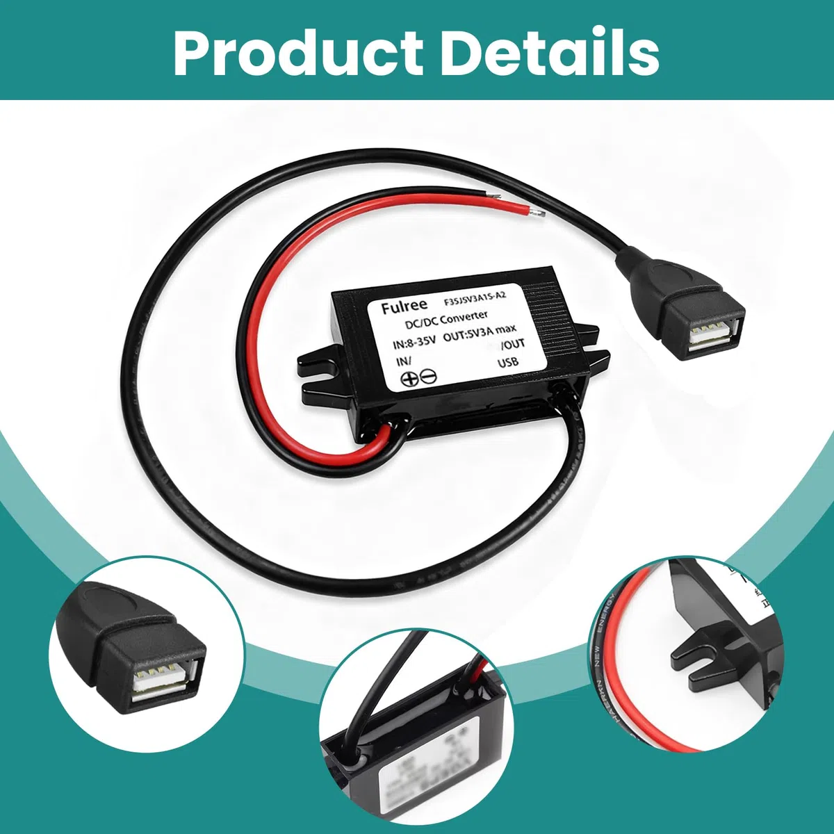 Convertitore 12V a 5V USB Doppia Uscita 3A, Adattatore DC Step Down 15W per Auto Moto Barca, Regolatore di Tensione Impermeabile, Caricatore USB 12V per Telefono GPS Fotocamera MP3 MP4 Navigatore