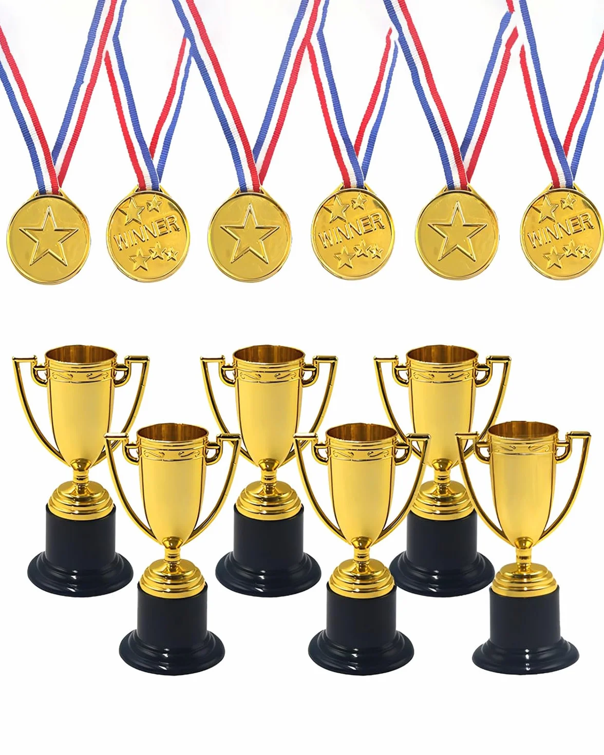 Trofei per Bambini Medaglie Oro GRETY 6 Pezzi Mini Premio Sportivo Scuola Compleanno