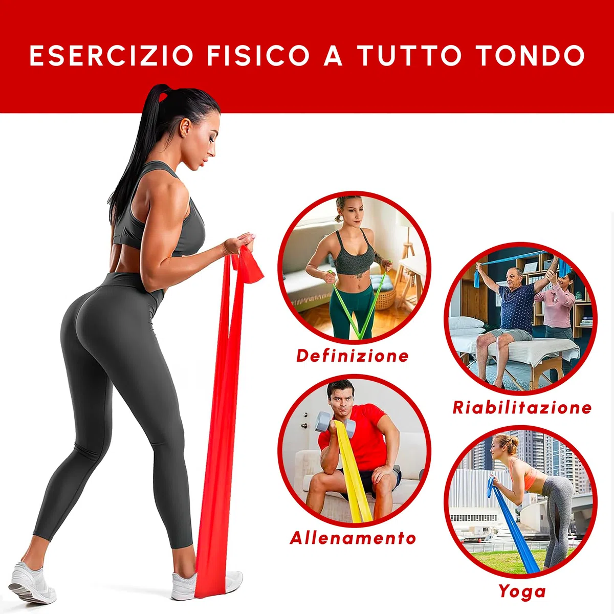 Bande Elastiche per Ginnastica Posturale e Riabilitazione Spalla e Caviglia, Fascia Terapeutica per Fisioterapia e Fitness, Thera band per Allenamento di Fitness, Pilates e Yoga