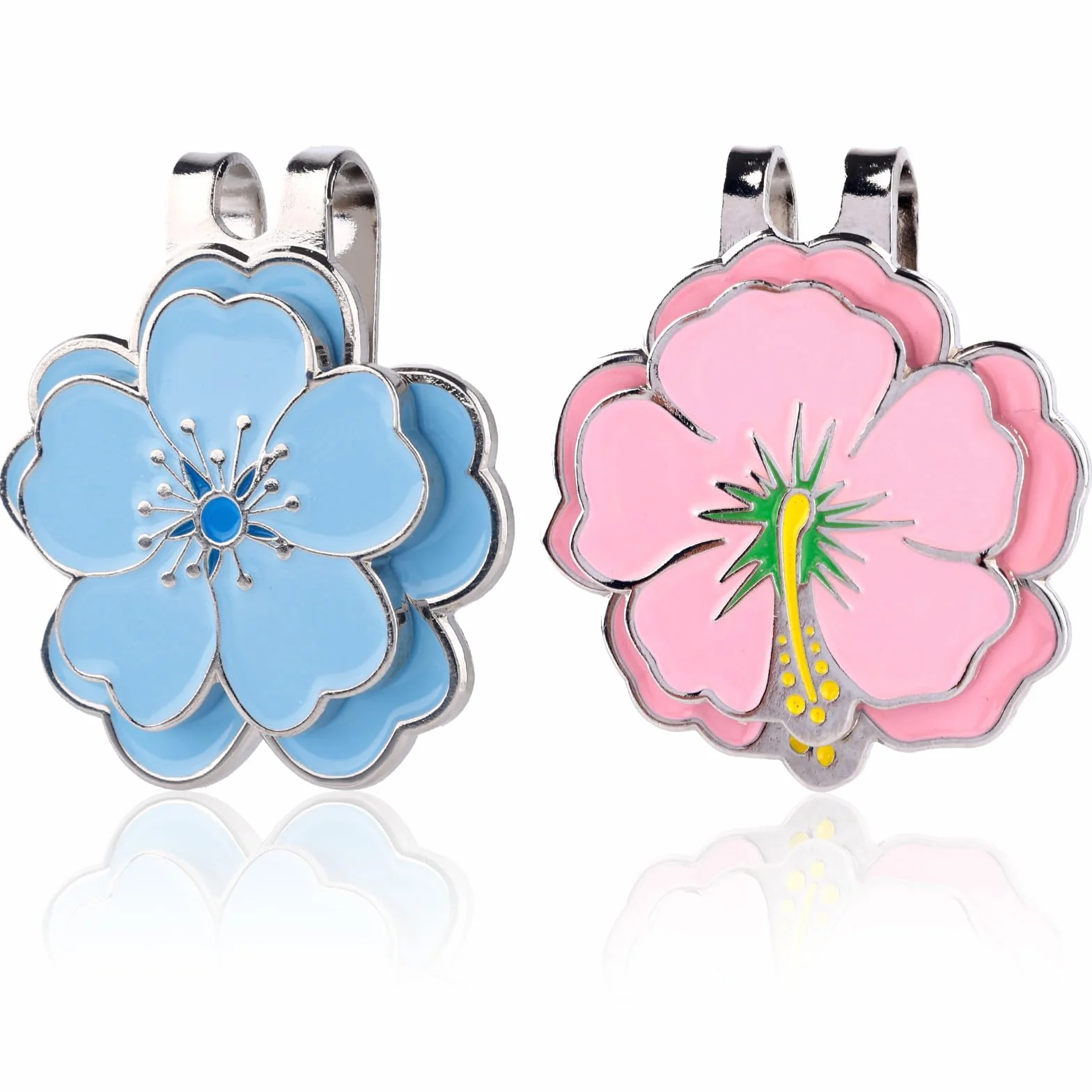lasuroa 2 Pezzi Segnapalla da Golf Magnetico & Clip per Cappello, a Forma di Fiore Set Segnapalla Golf con Magnete Forte Clip Cappello Accessori per Uomini Donne Decorazioni Borsa (Blu, Rosa)