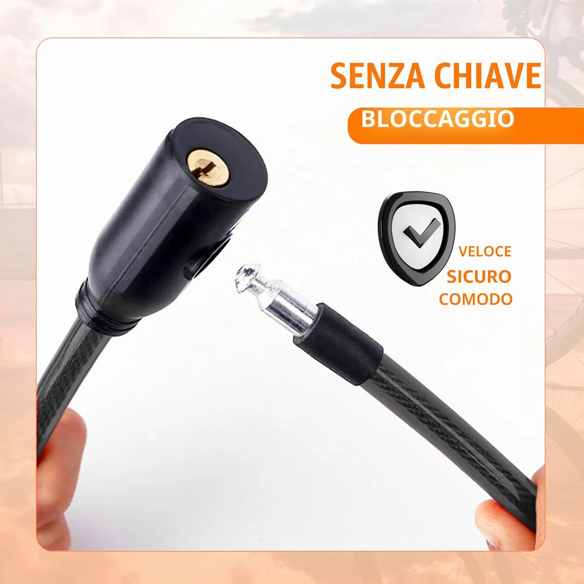 Lucchetto bici cavo in acciaio resistente 60 cm chiusura avanzata con chiave sicuro robusto pratico facile da riporre antifurto bici nero