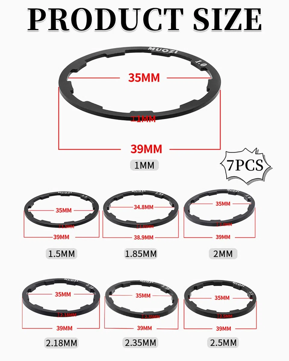 7 PCS Distanziali Pacco Pignoni, Distanziale Bici del della Bici Spacer Guarnizione della Rondella dell'asse Movimento Centrale della Bicicletta,rondelle per ruota libera della bicicletta