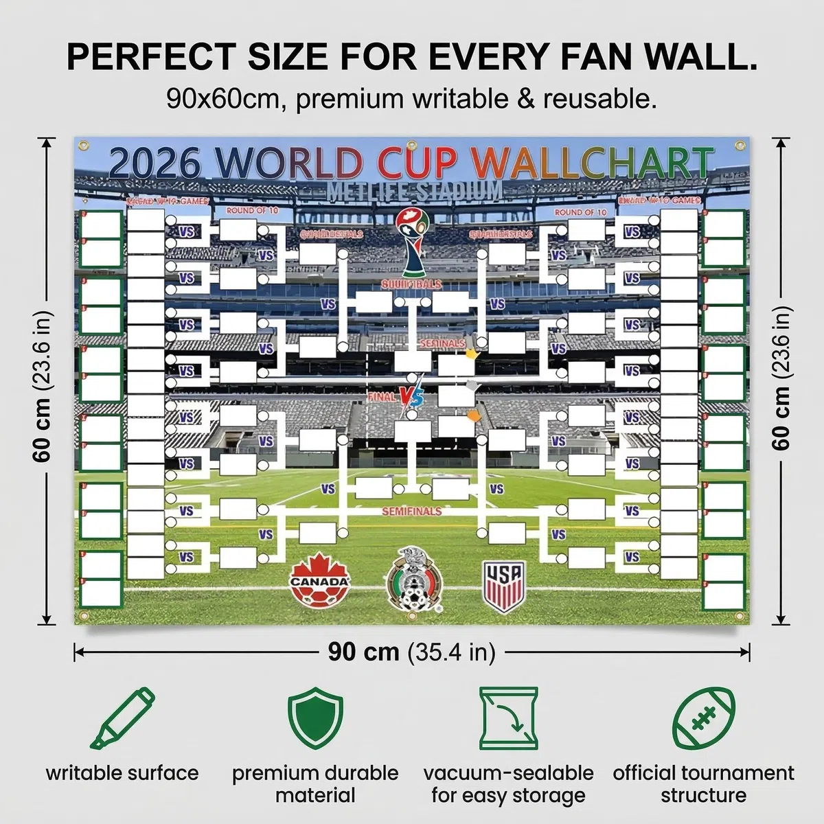 1 Poster di pianificazione di torneo di calcio, 90x60 cm piano di partita scrivibile, per visione pubblica, feste di calcio & incontri di tifosi, per prevedere & registrare