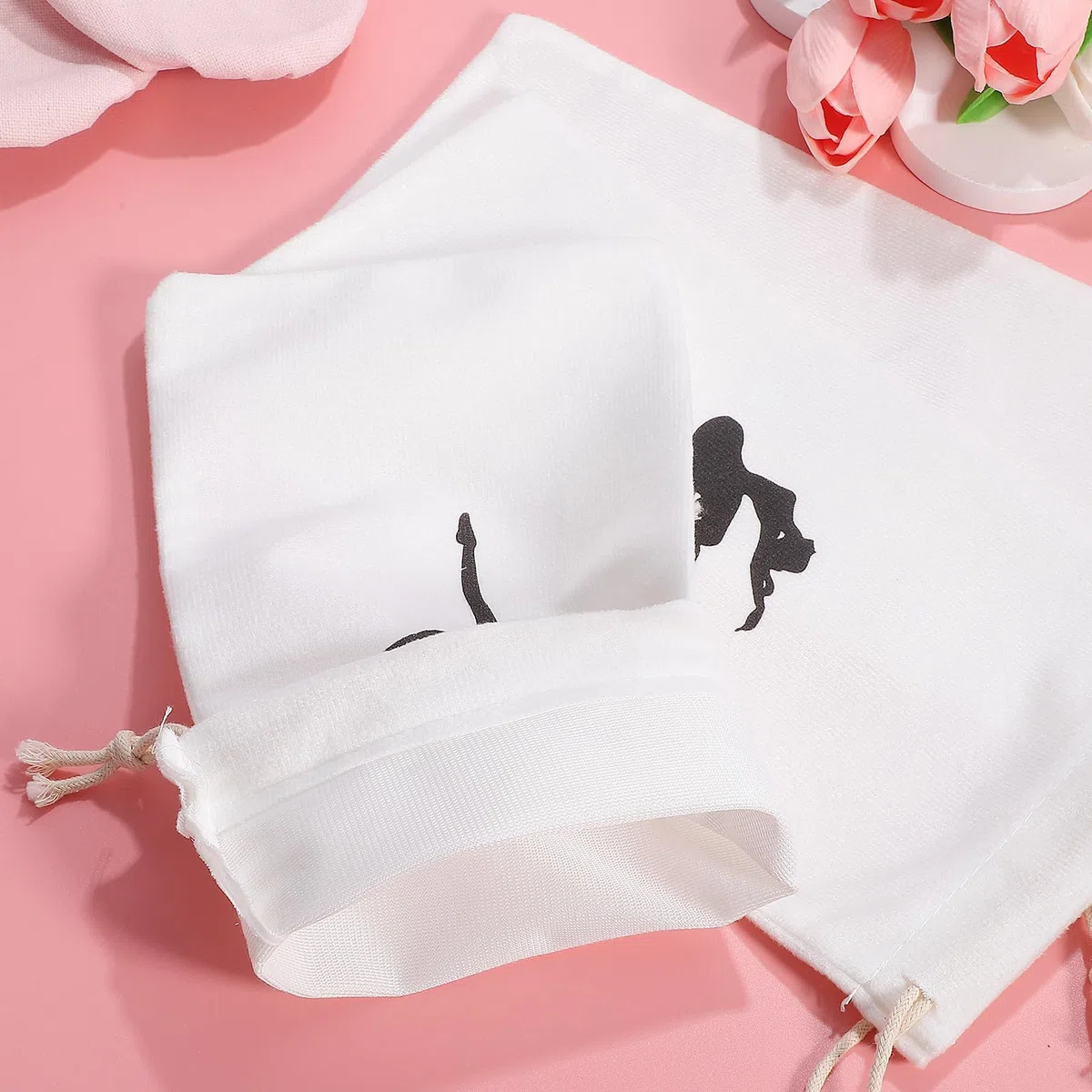 GARVALON Set 3 Sacchetti per Scarpette da Danza Coulisse Borsa Leggera in Cotone e Poliestere Bianco per Ballerine Accessori Pratici per Danza