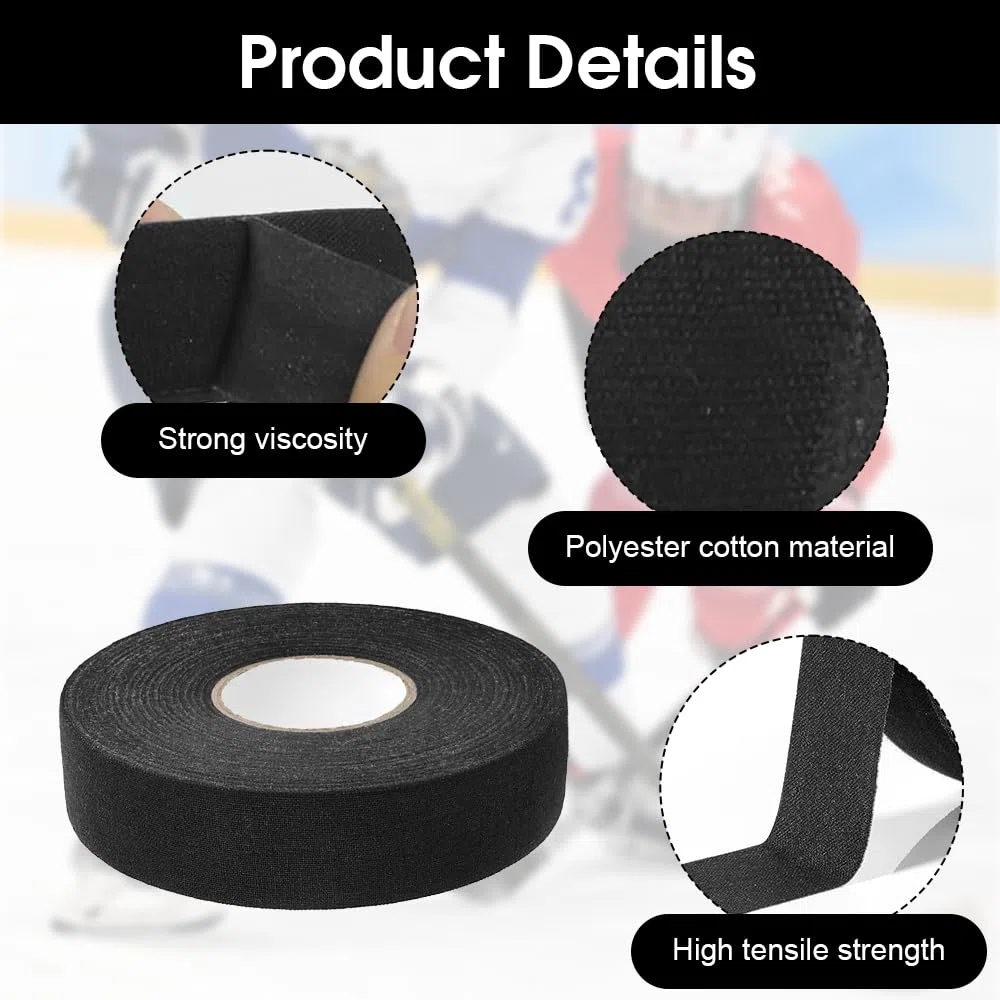 Nastro da Hockey, 25m x 25mm Nastro di Presa Anti-Scivolo per Sport su Ghiaccio Nastro Tessuto per Hockey Antiscivolo Impugnatura Bastone per Golf Tennis Badminton, Nero