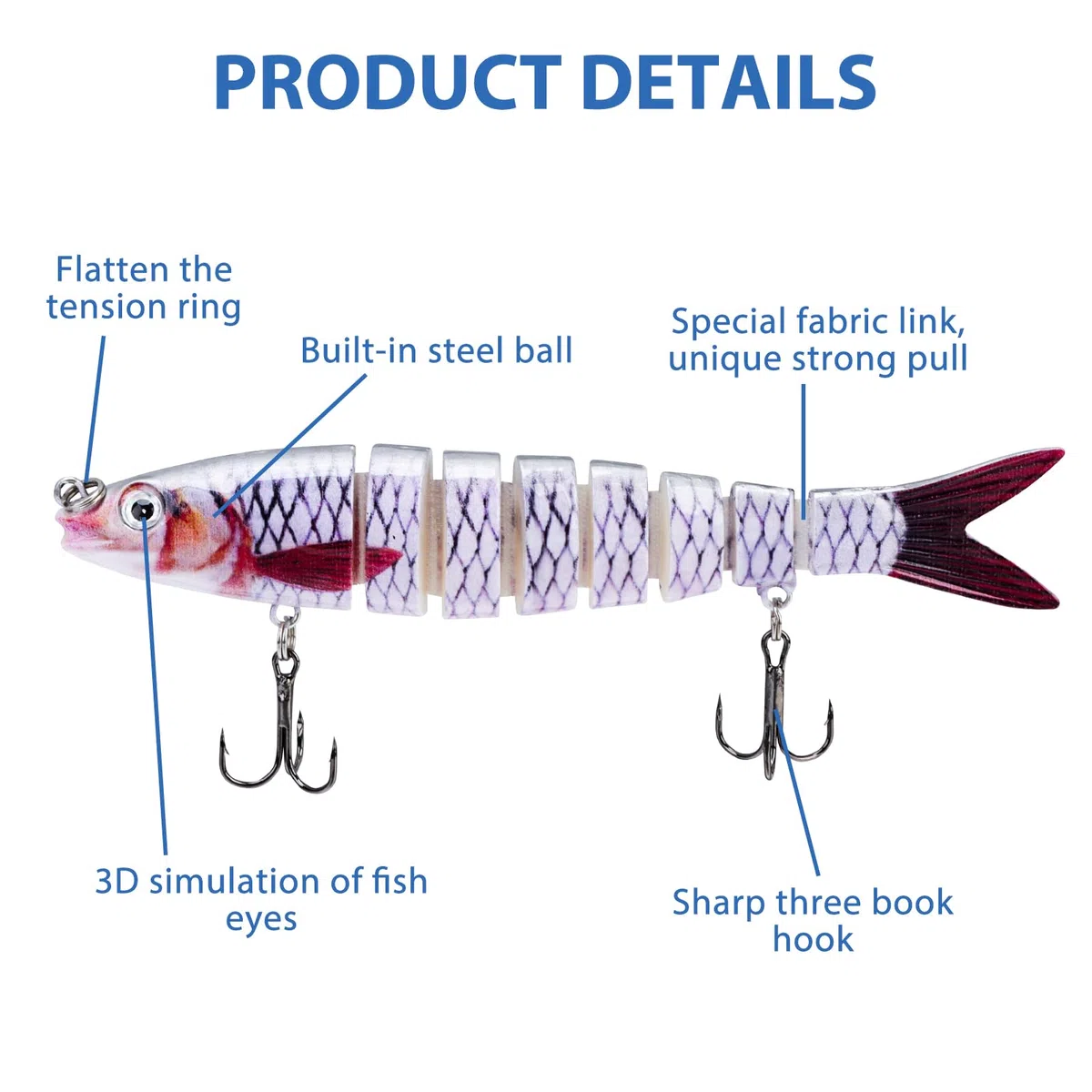 3D Esca da Pesca Bionica, 9 Segmenti Esche Artificiali Spinning, Esca Finta Multi-jointed Swimbaits, Ganci di Ancoraggio, Esche Artificiali Realistiche Lure per Luccio Persico (13.5cm, 17g)