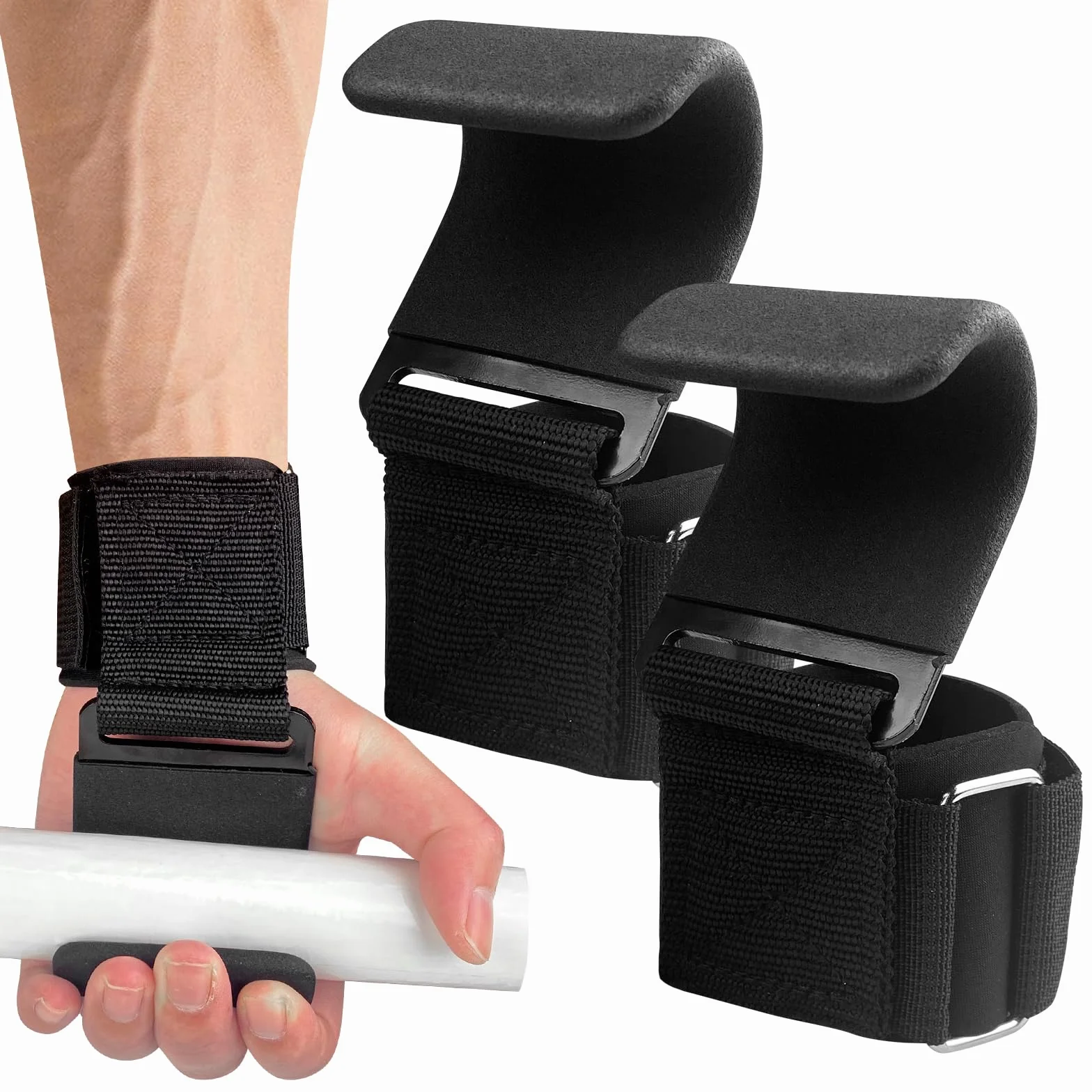 MeoZynxadril Ganci per Sollevamento Pesi (Coppia), Ganci Palestra Polsi, Ganci Sollevamento Pesi per Uomini e Donne, Gym Gancio Cinghie, Grips Palestra, per Bodybuilding, Deadlift, Pull up, Nero