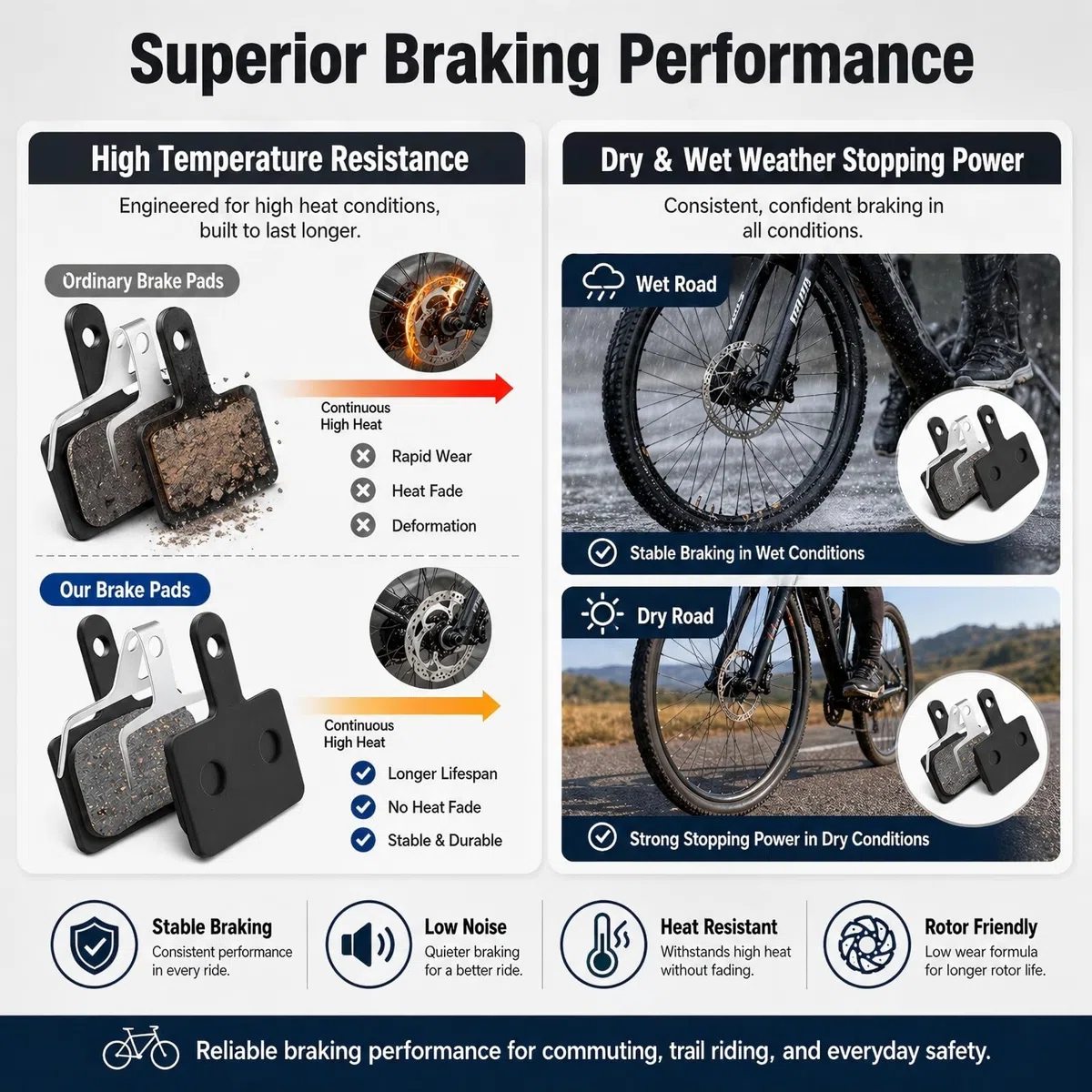 4 Paia Pastiglie Freno Bici Semi-Metalliche, Pastiglie Freno a Disco con Perni e Molle, Compatibili con Shimano B01S B03S B05S MT200 MT400 MT500 e Tektro, MTB, E-Bike, Bici Trekking e da Città