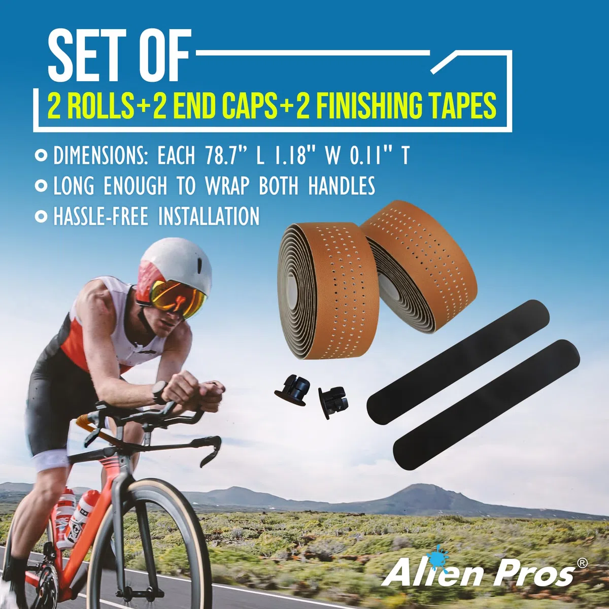 Alien Pros Nastro Manubrio Bici Nuovo Modello EP+ (Set di 2) - Avvolgi la Tua Bici per Una Guida Comoda e Fantastica - Migliora la Presa della Bici (Nero)